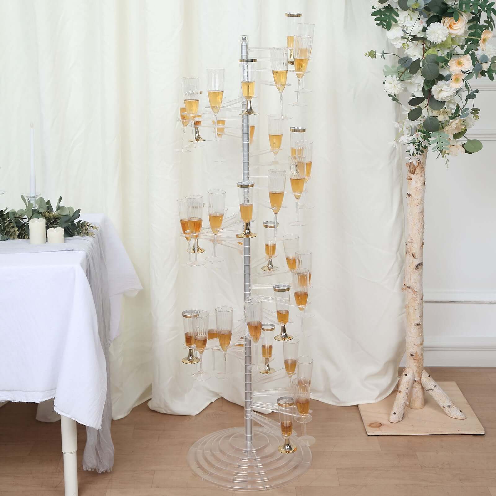 Champagne Glass Holder Tower Clear Acrylic Spiral Design - Flute Display Rack Cocktail Tree Stand with 40 Holders for Professional & Home Use 4.5ft