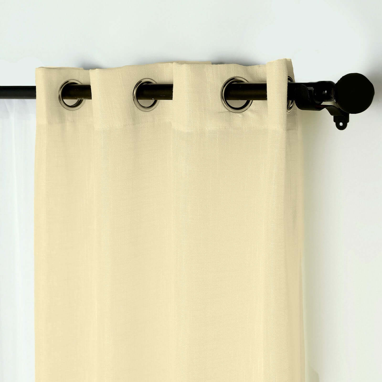 2 Pack Handmade Ivory Faux Linen Curtains 52x64, Curtain Panels With Chrome Grommets