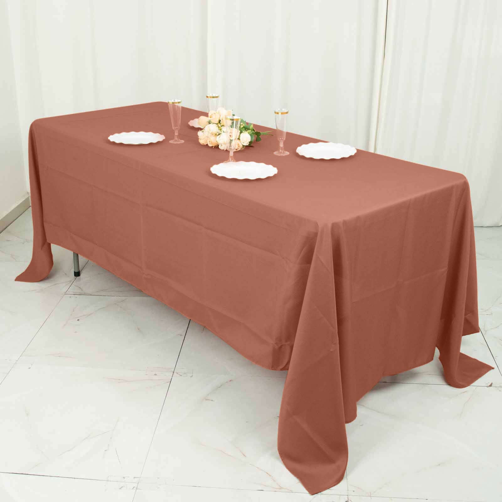 Polyester 72x120 Rectangle Tablecloth Terracotta (Rust) - Durable and Stylish Table Cover