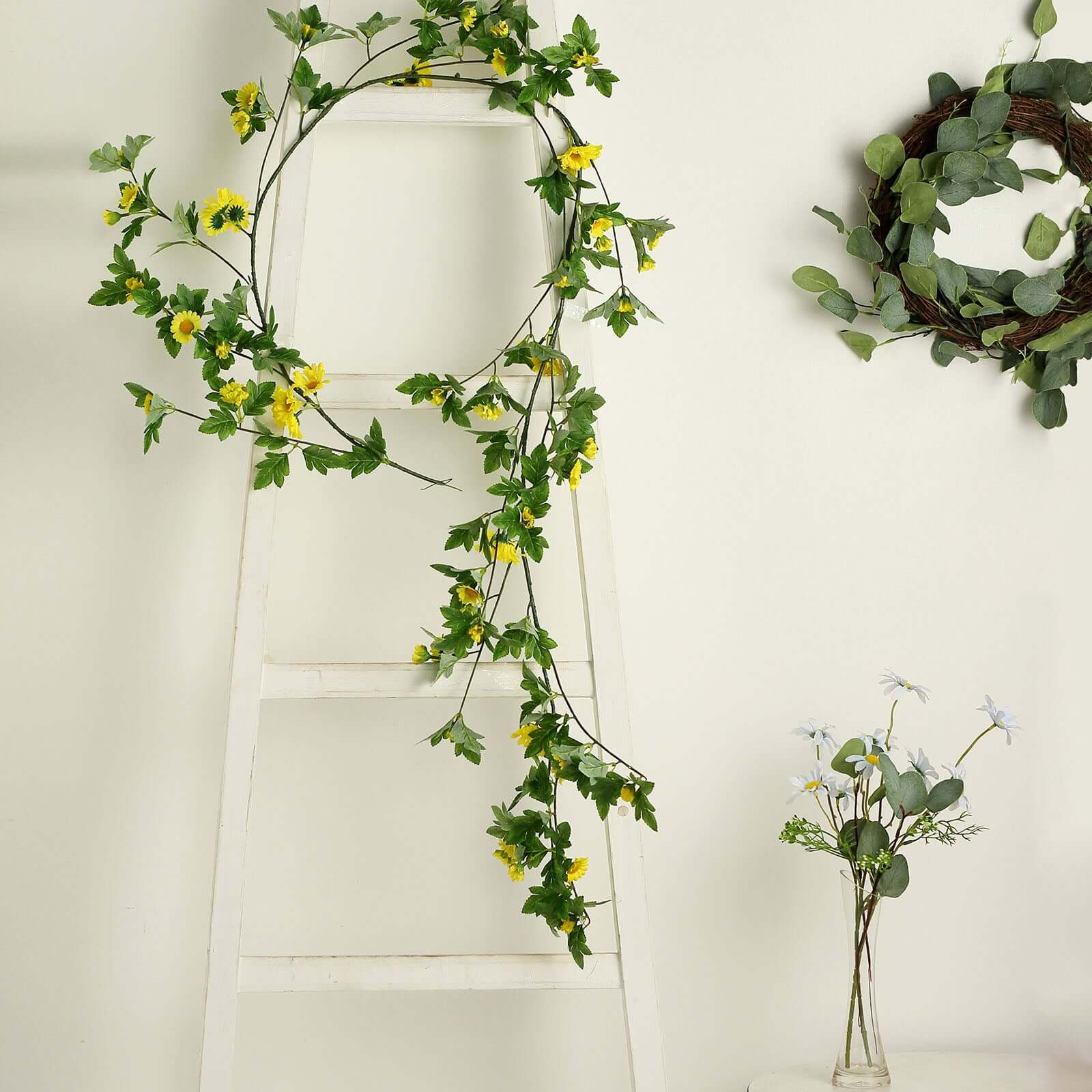 5.5ft Yellow Artificial Daisy Magnolia Leaf Flower Garland Faux Vine