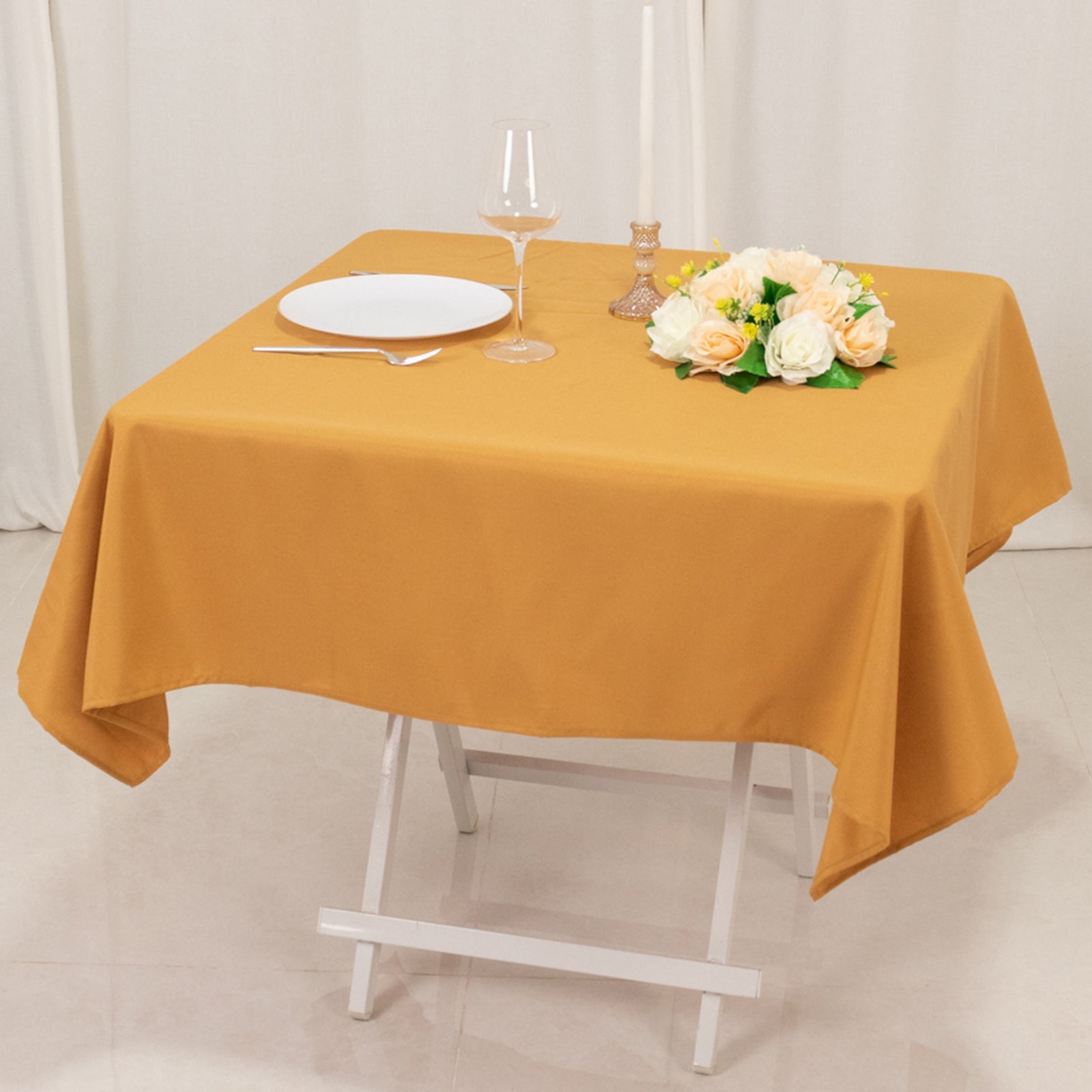 Premium Polyester 54x54 Square Tablecloth Gold - Stain and Wrinkle-Resistant 220GSM Finish for Weddings & Events