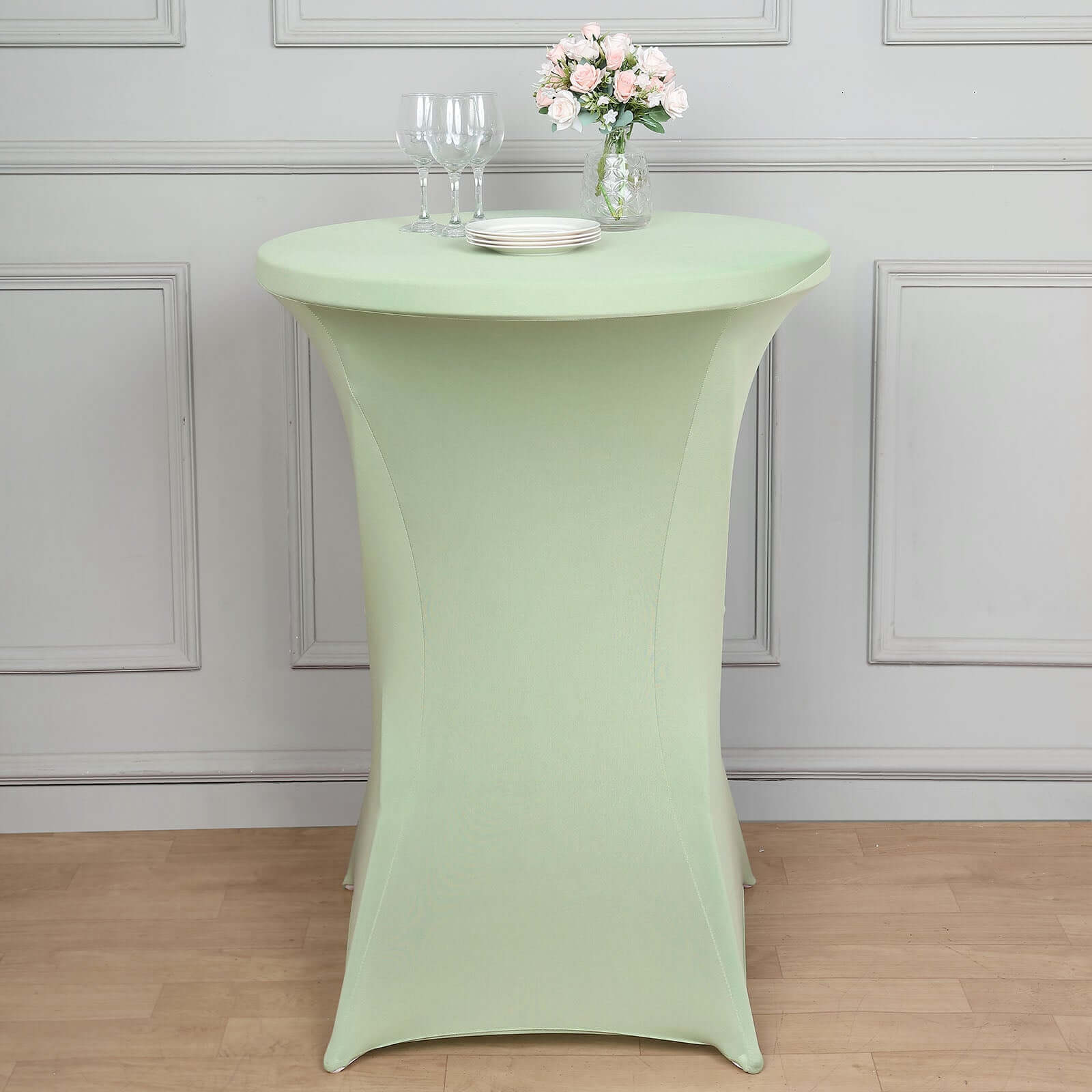 Spandex 24-32 Round Cocktail Table Cover Sage Green - Easy to Maintain Stretch Fitted Highboy Tablecloth