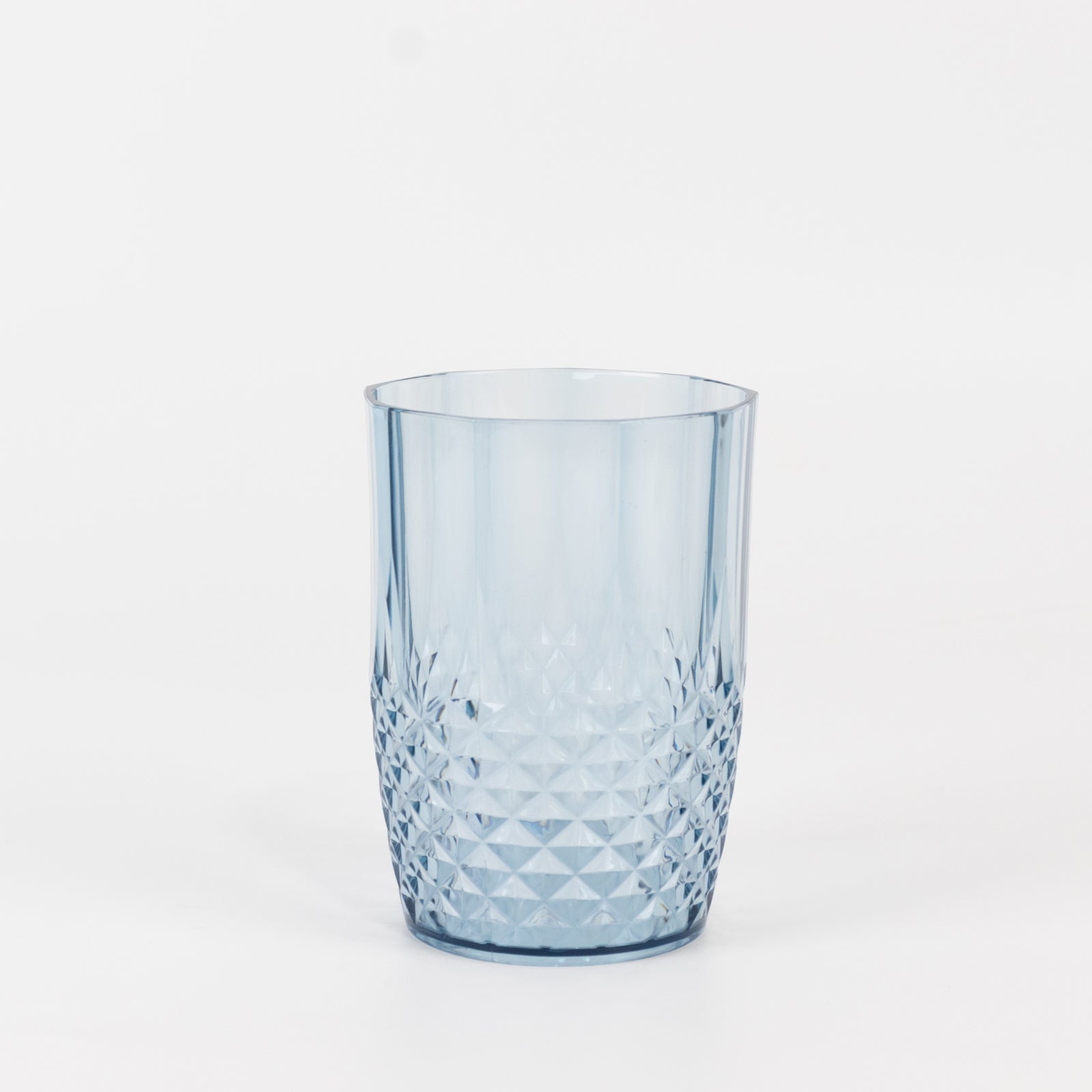 6-Pack Plastic Short Tumblers Dusty Blue Transparent Crystal Cut Style - Reusable All-Purpose Glasses 16oz