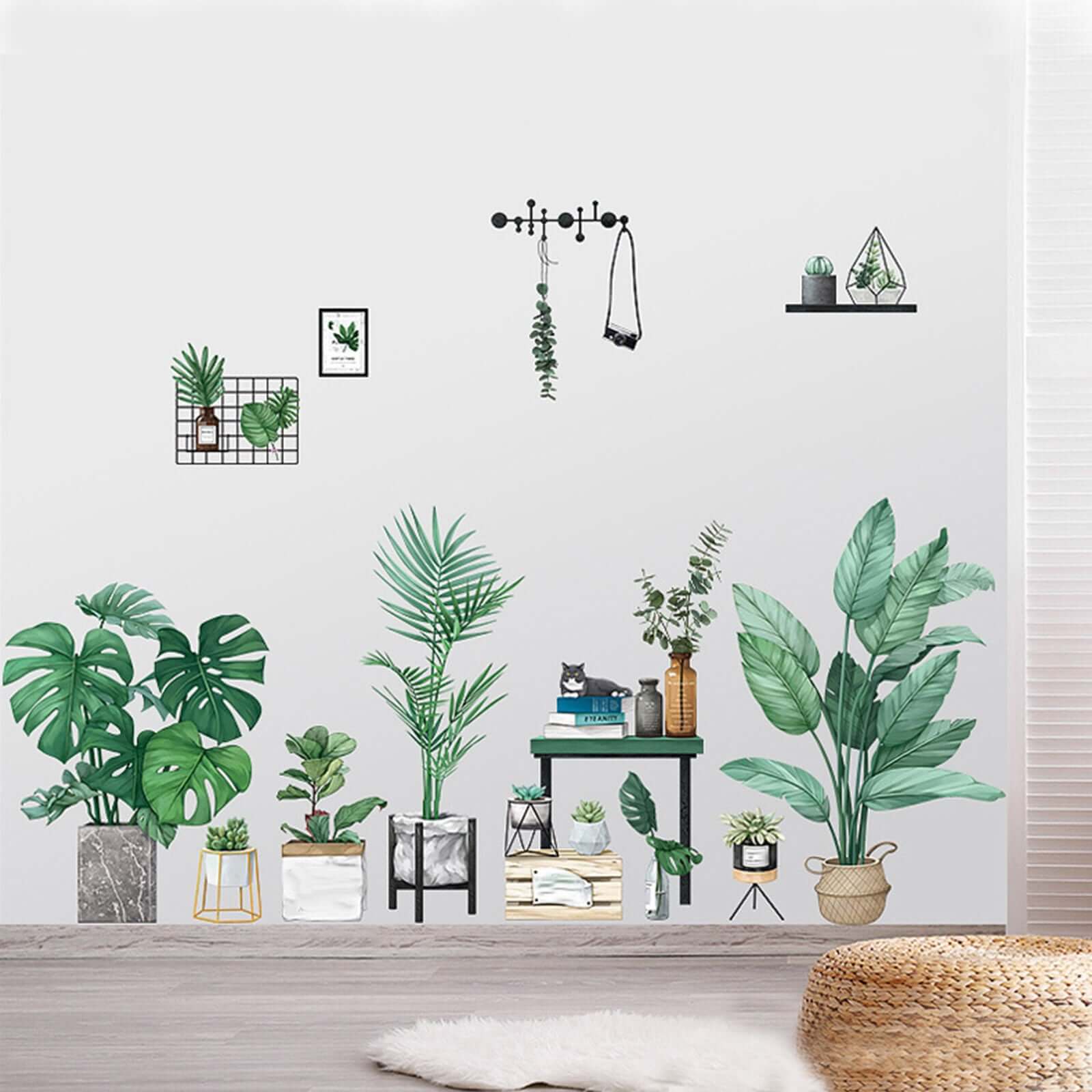 Green Potted Plants Planters Wall Decals, Peel and Stick Decor Stickers