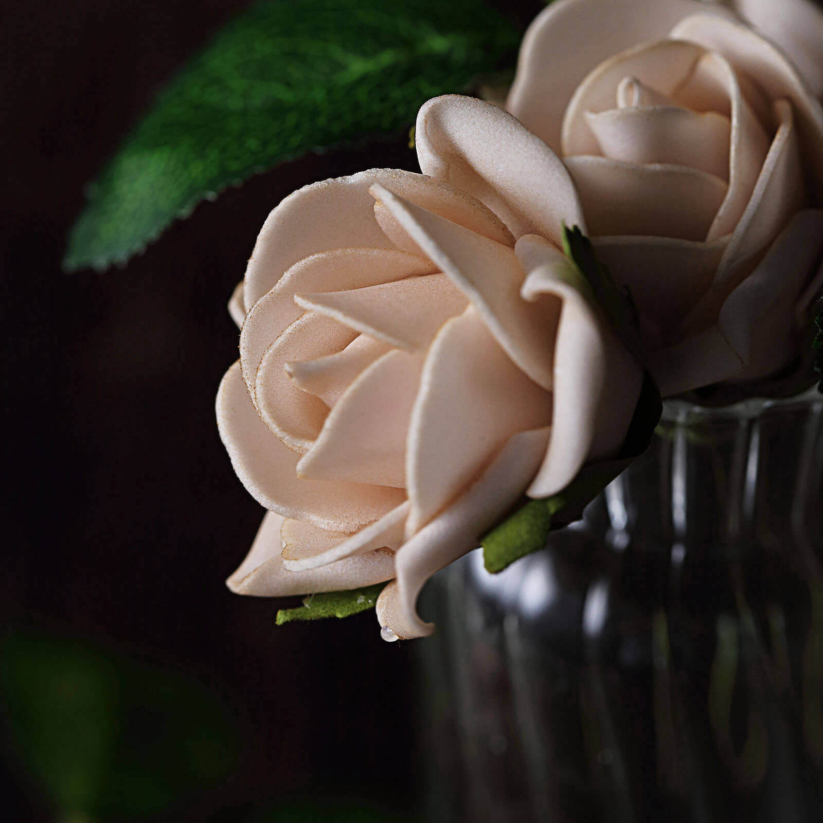 24 Roses 2 Champagne Artificial Foam Flowers With Stem Wire and Leaves