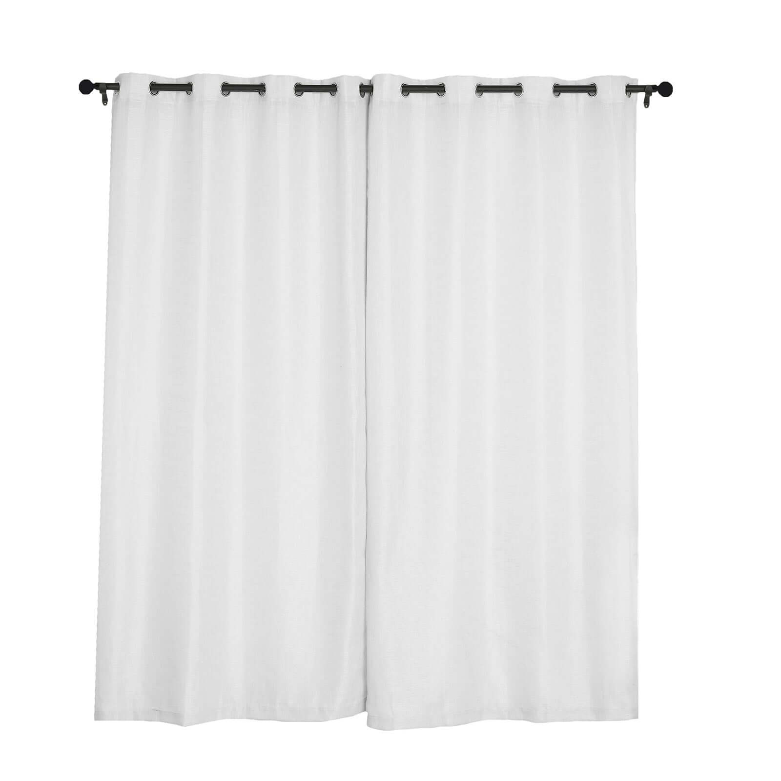 2 Pack Handmade White Faux Linen Curtains 52x96, Curtain Panels With Chrome Grommets