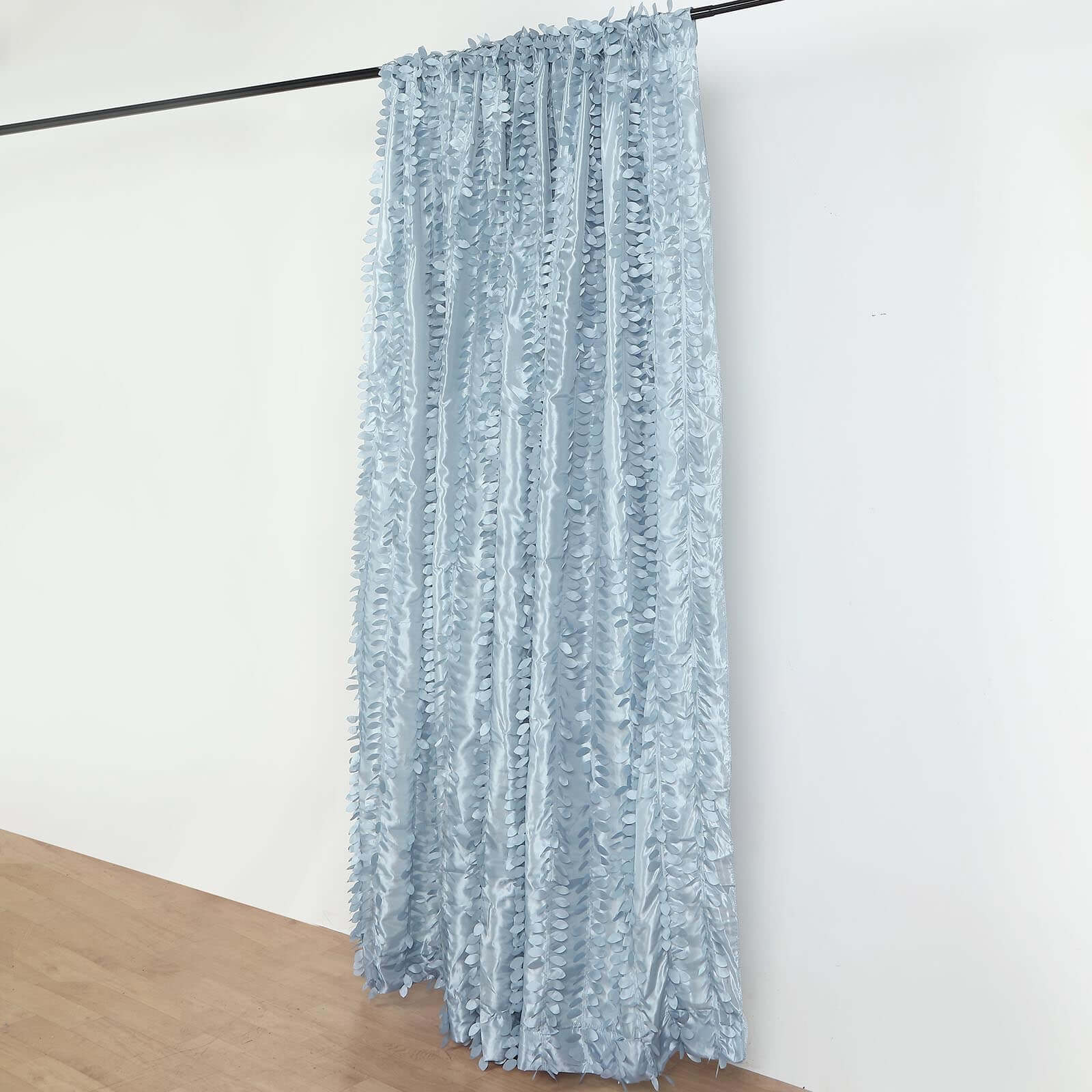 8ftx8ft Dusty Blue 3D Leaf Petal Taffeta Event Curtain Drapes, Backdrop Event Panel With Rod Pocket