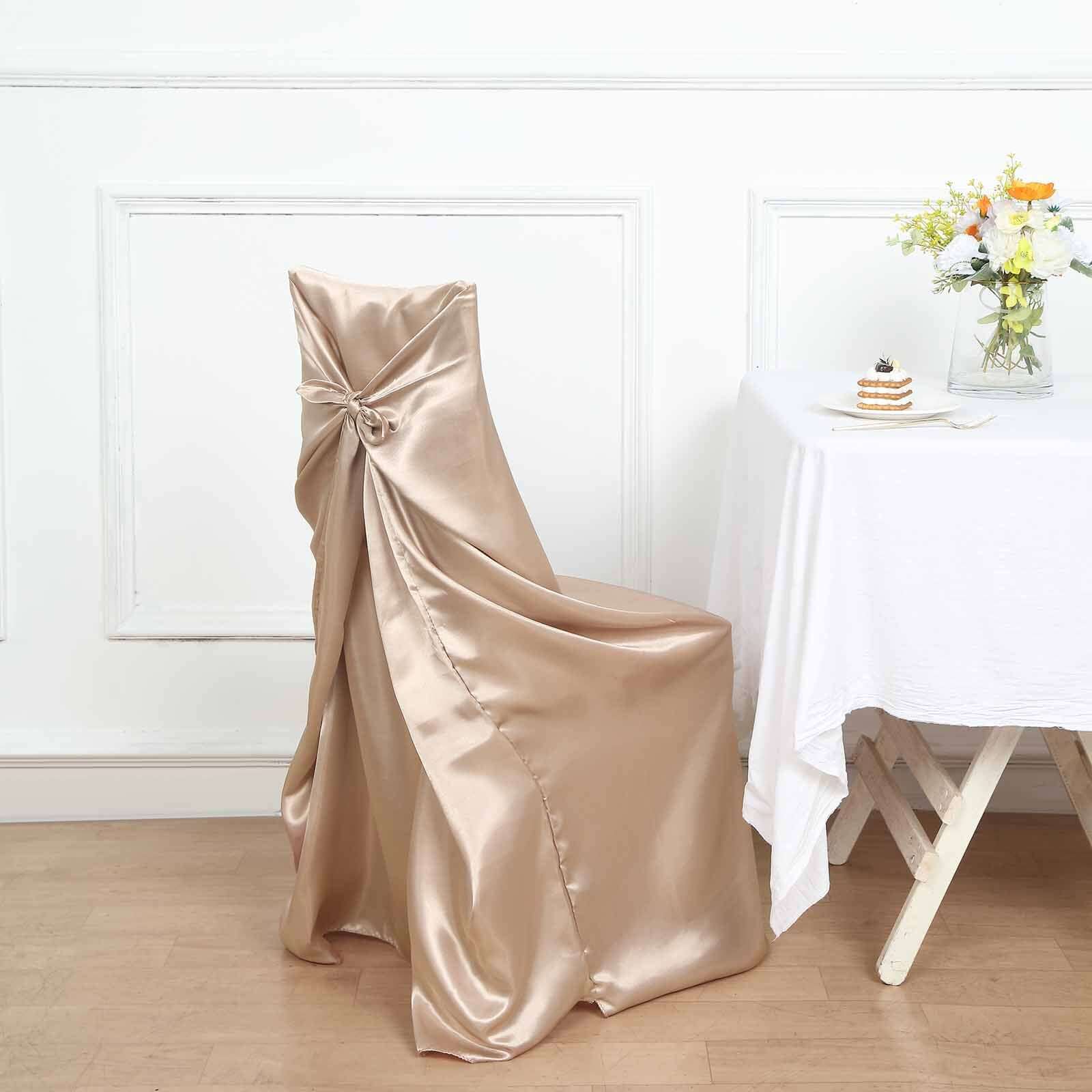 Satin Chair Cover Self-Tie Universal Design Nude - Durable Slip-On Cover for Folding, Dining, Banquet & Standard Chairs