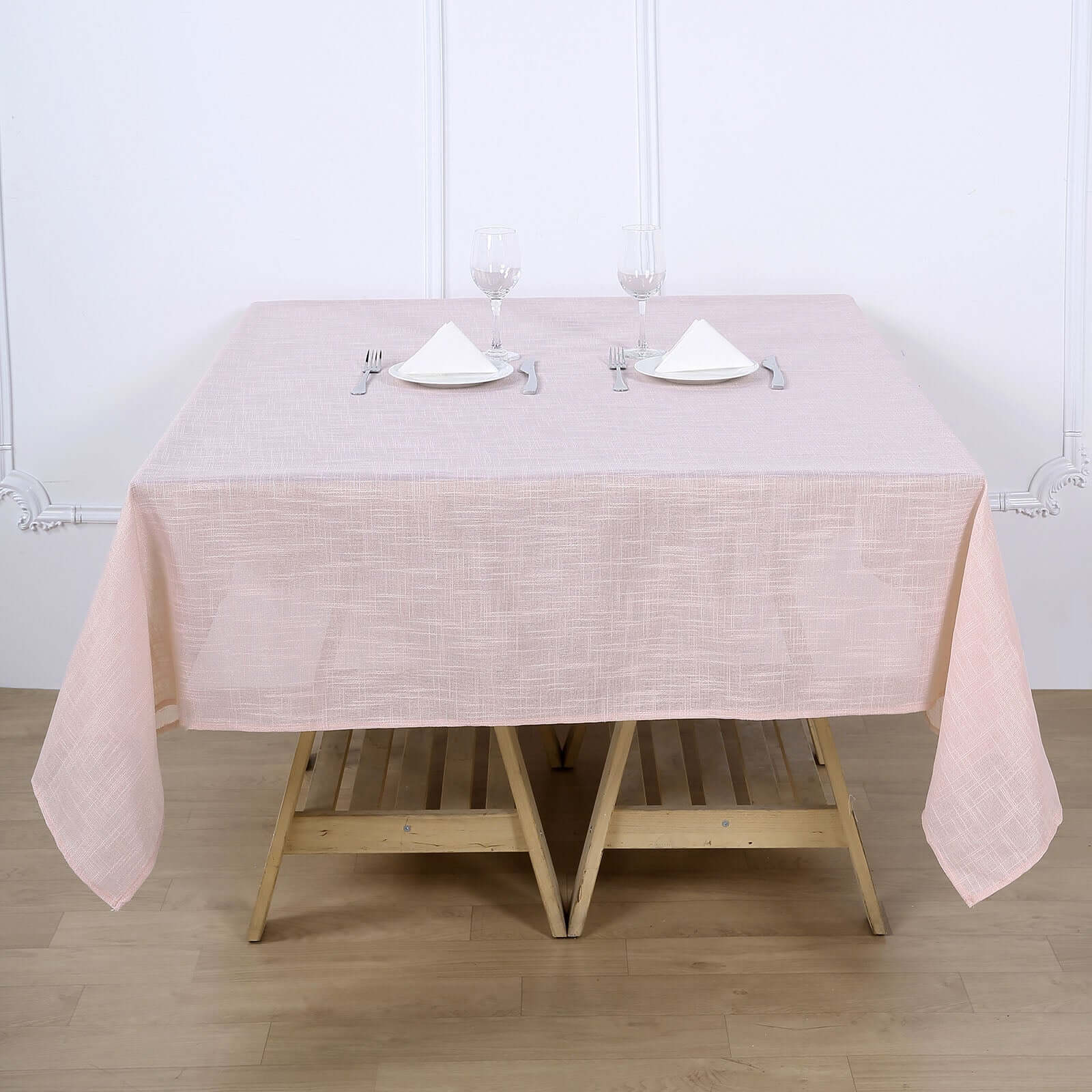 Linen 72x72 Table Overlay Square Tablecloth Blush - Slubby Textured Wrinkle-Resistant Design for Stylish Occasions