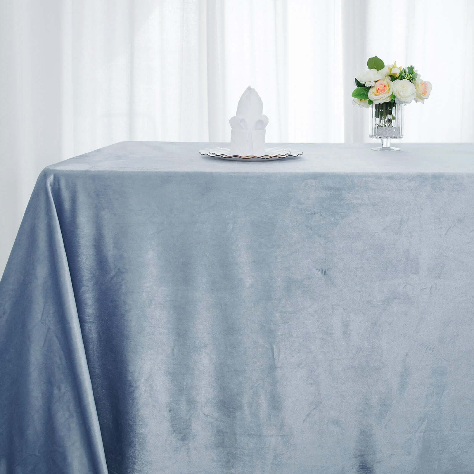 Premium Velvet 90x132 Rectangle Tablecloth Dusty Blue - Reusable Soft & Seamless Table Cover