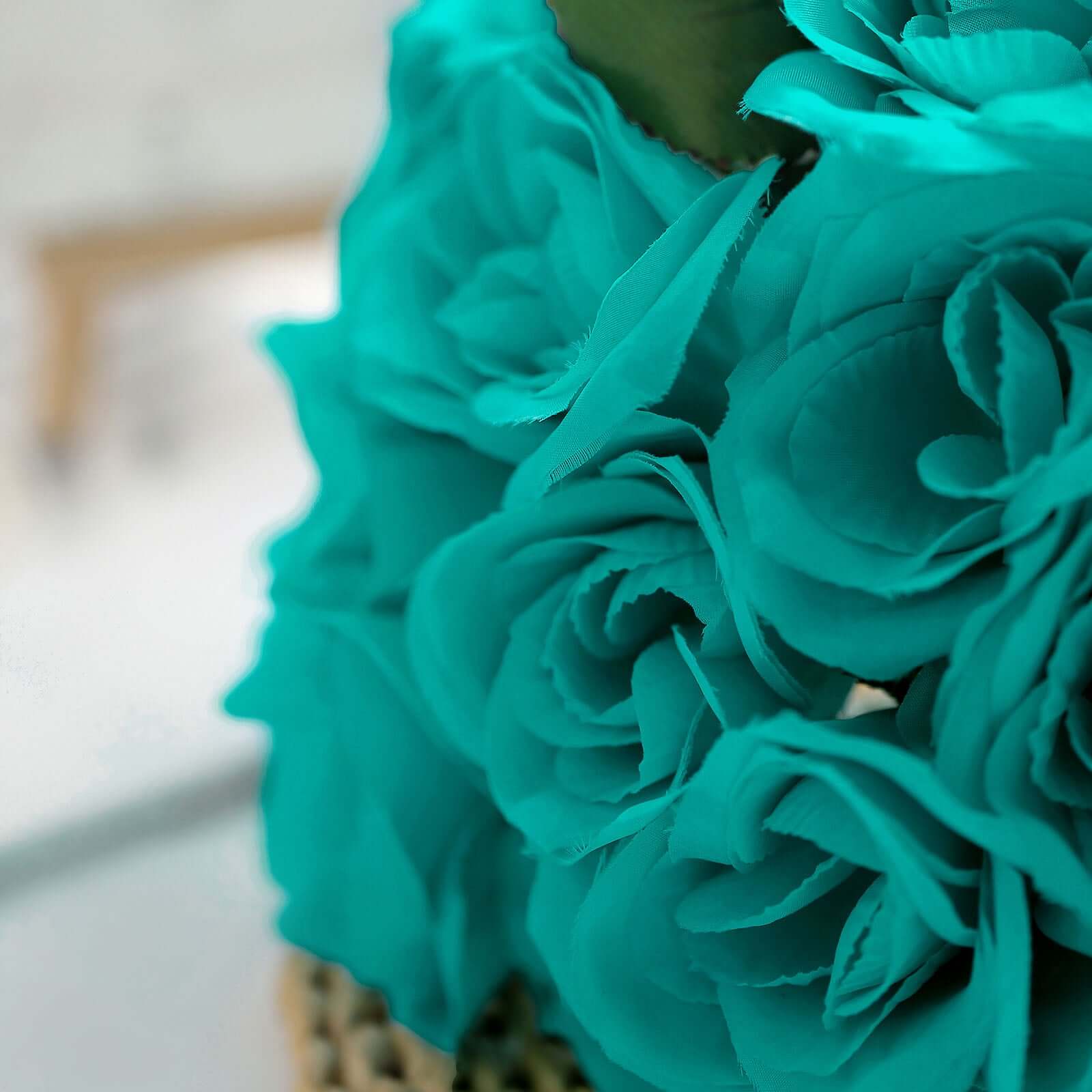 12 Turquoise Artificial Velvet-Like Fabric Rose Flower Bouquet Bush