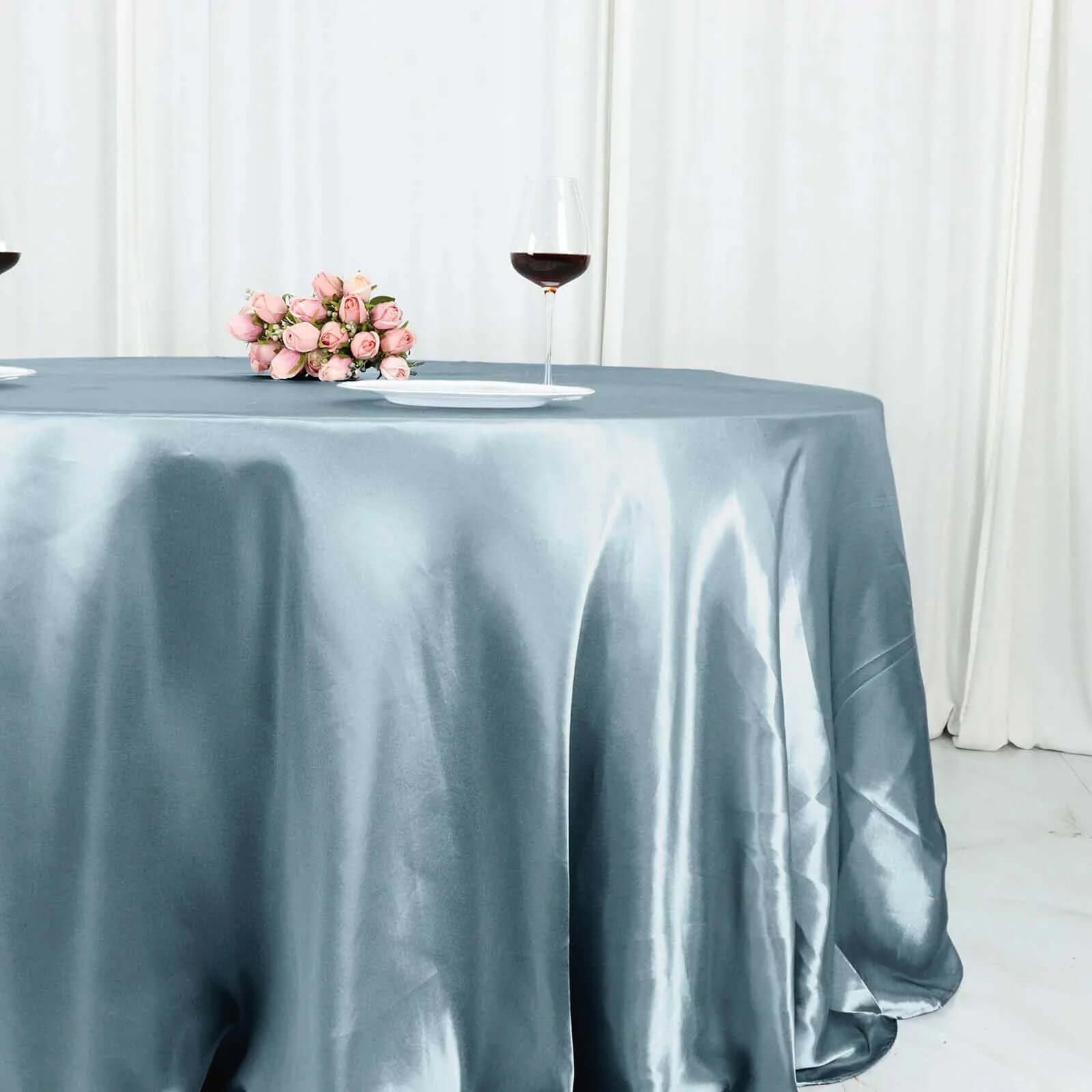 Satin 132 Round Tablecloth Dusty Blue - Stylish Seamless Table Cover