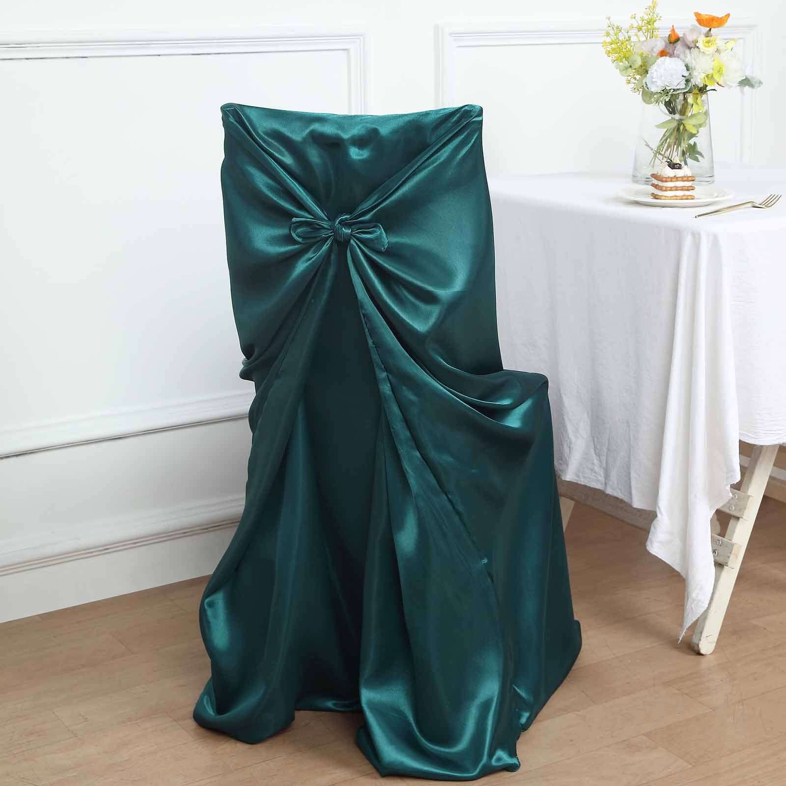 Satin Chair Cover Self-Tie Universal Design Peacock Teal - Durable Slip-On Cover for Folding, Dining, Banquet & Standard Chairs