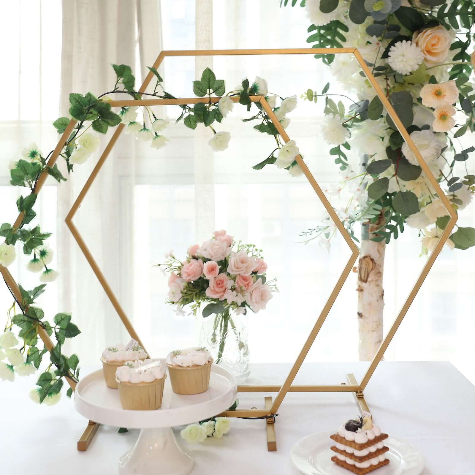 Hexagon Wedding Arch Table Centerpiece Metal Gold - Self-Standing Geometric Flower Balloon Stand 24