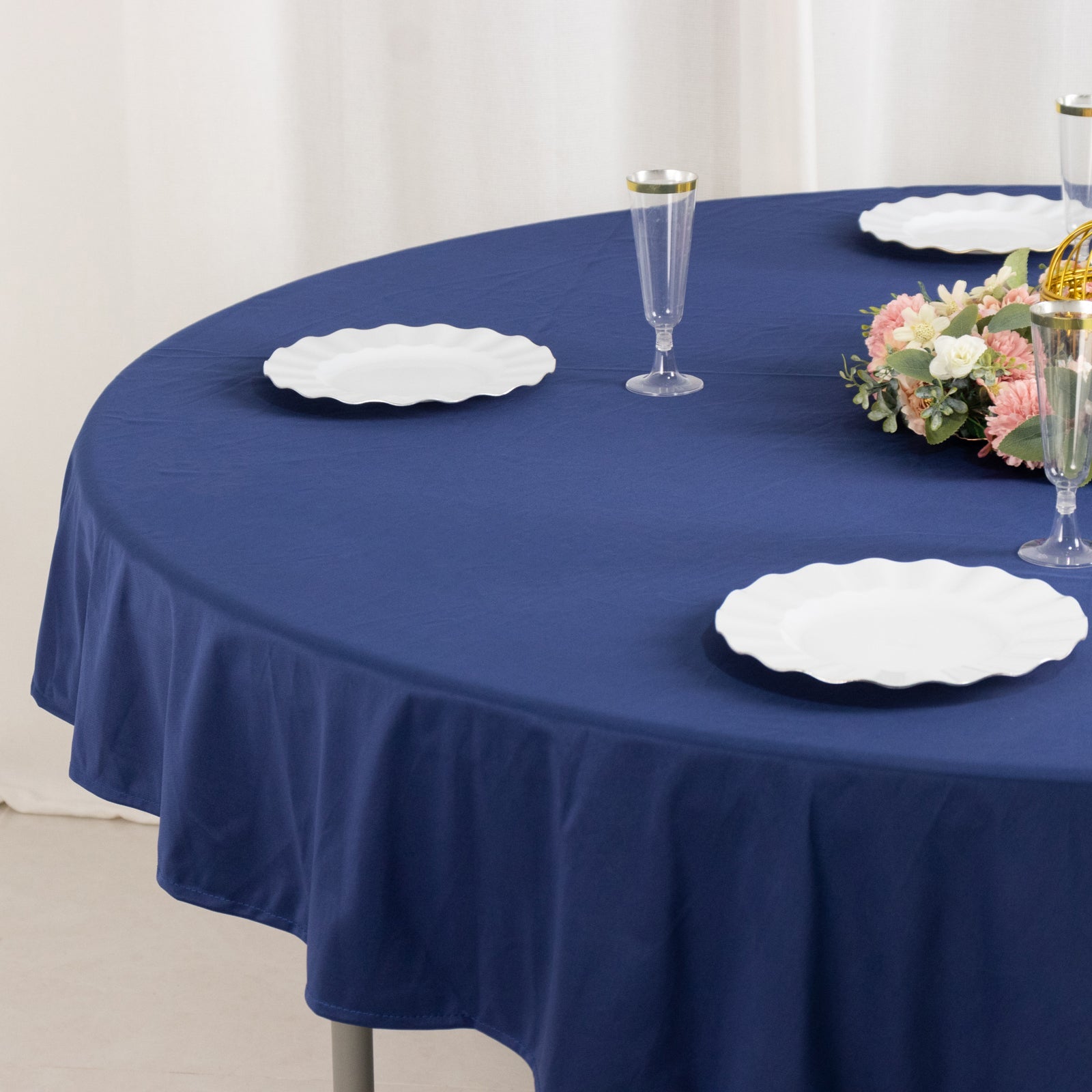 Premium Scuba Round 70 Tablecloth Navy Blue - Wrinkle Free & Stain Resistant Table Cover