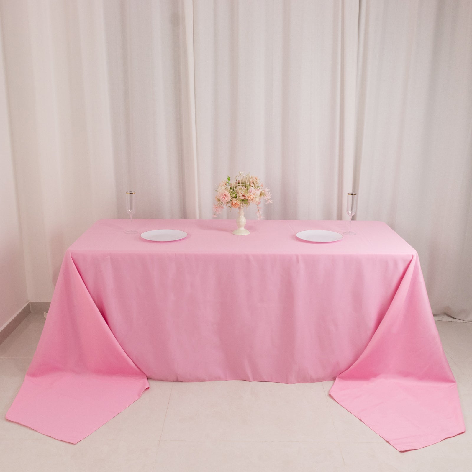 Premium Polyester 90x156 Rectangle Tablecloth Pink - Seamless 220GSM Stain-Resistant Table Cover