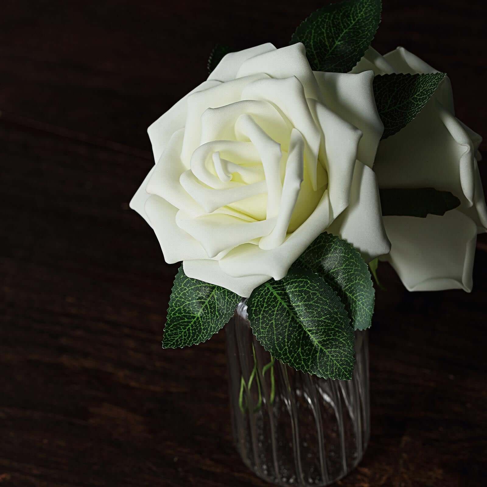 24 Roses 5 Ivory Artificial Foam Flowers With Stem Wire and Leaves