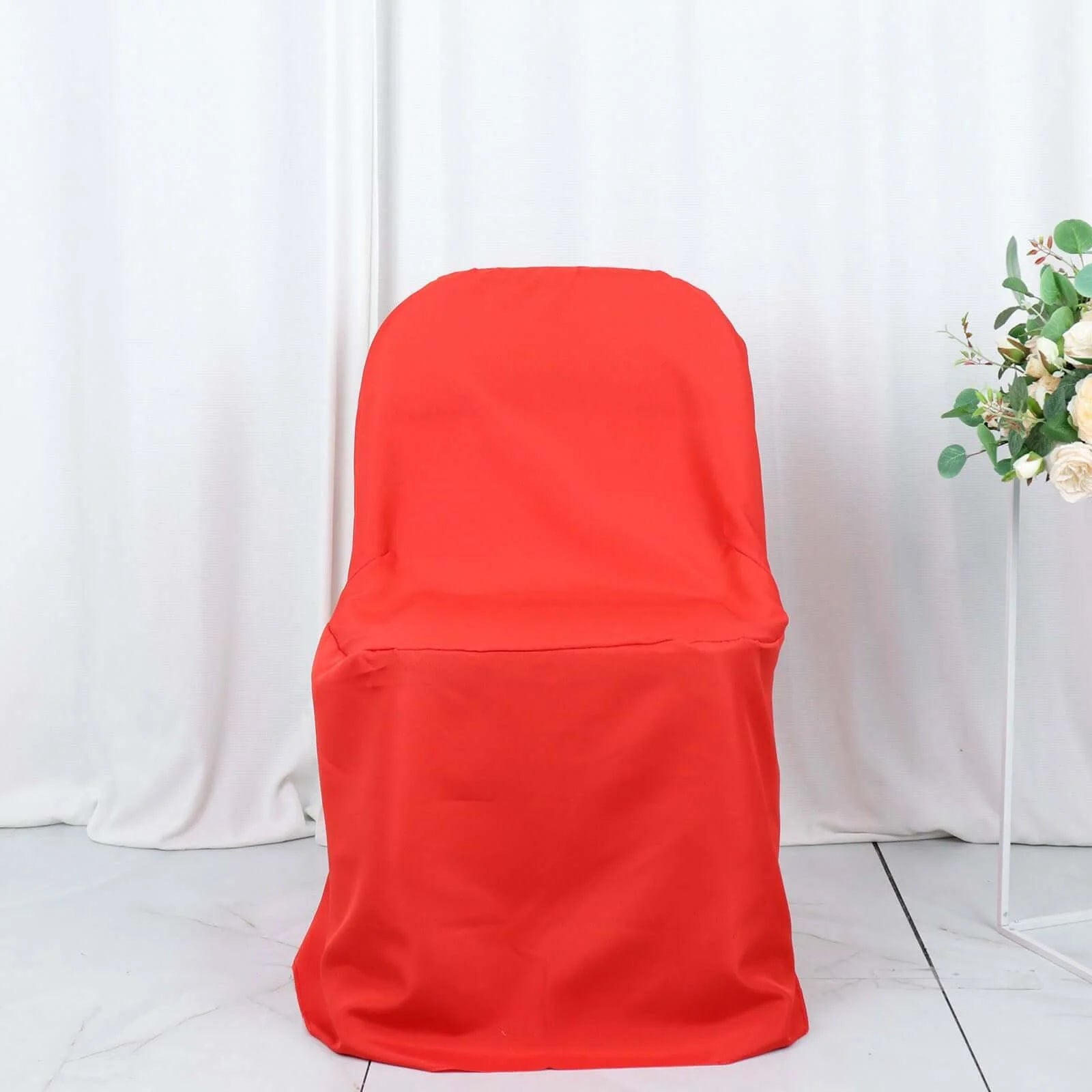 10 Pack Polyester Chair Covers for Folding Chairs Red - Wrinkle-Free Stain-Resistant Slip-On Slipcovers