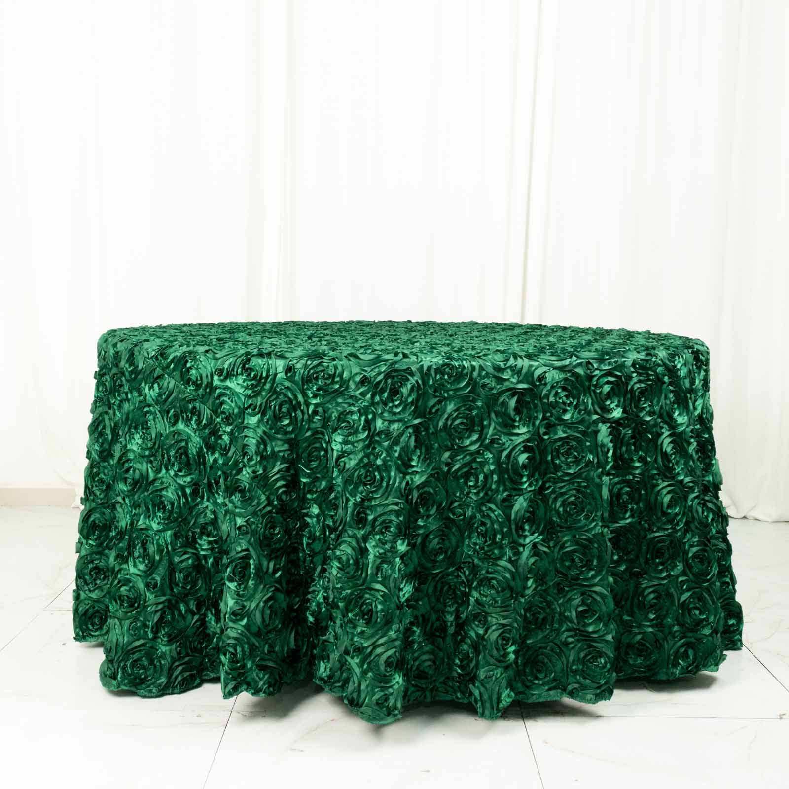 Satin 120 Round Tablecloth Hunter Emerald Green - Grandiose 3D Rosette with Seamless Finish Table Cover