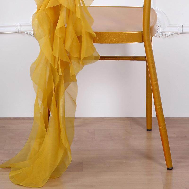 1 Set Chiffon Hoods Chair Sashes with Willow Ruffles Design Mustard Yellow - Stylish Chair Bow Decor