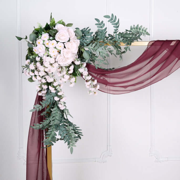 18ft Burgundy Sheer Organza Wedding Arch Drapery Fabric, Window Scarf Valance