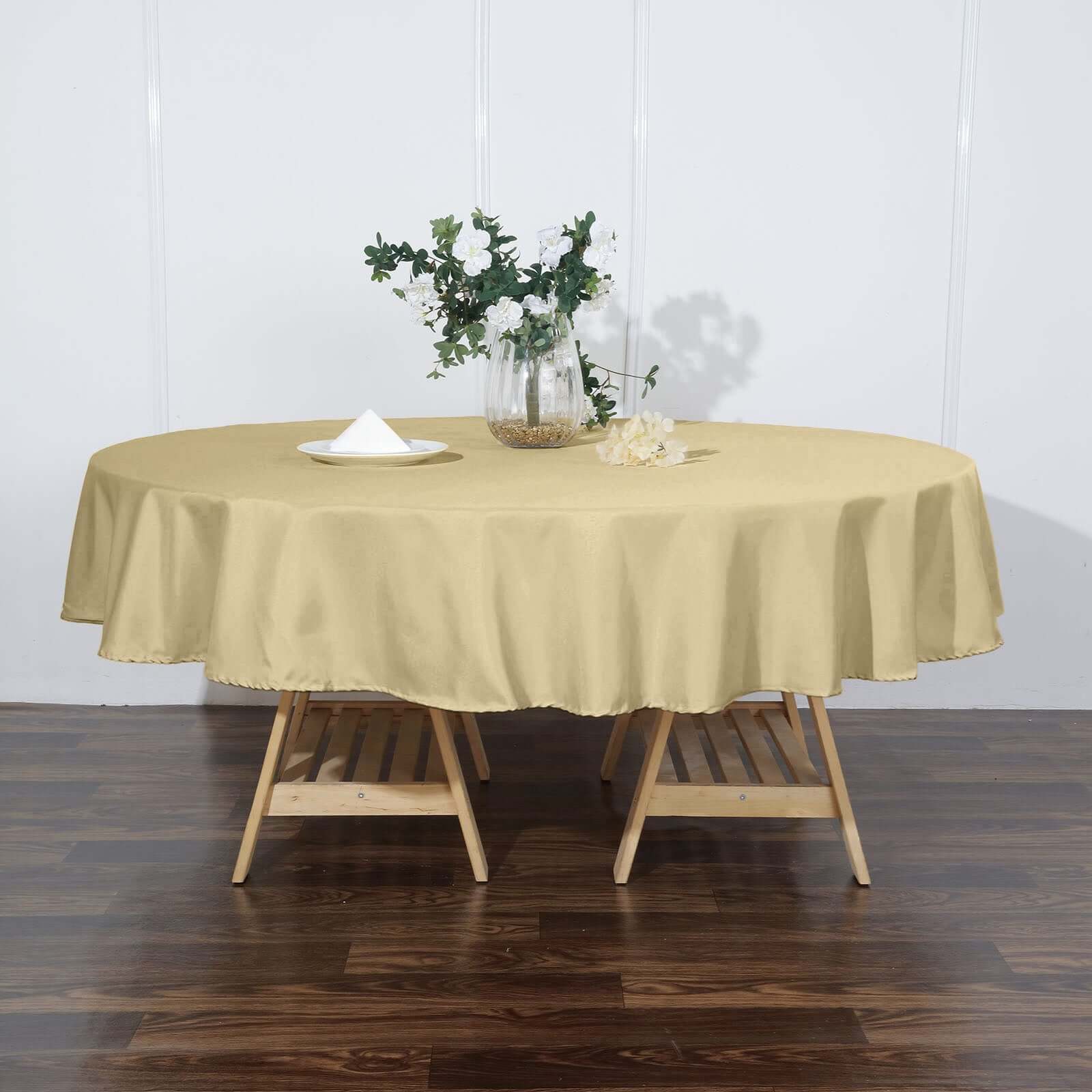 Polyester 90 Round Tablecloth Champagne - Stain & Wrinkle-Resistant Table Cover