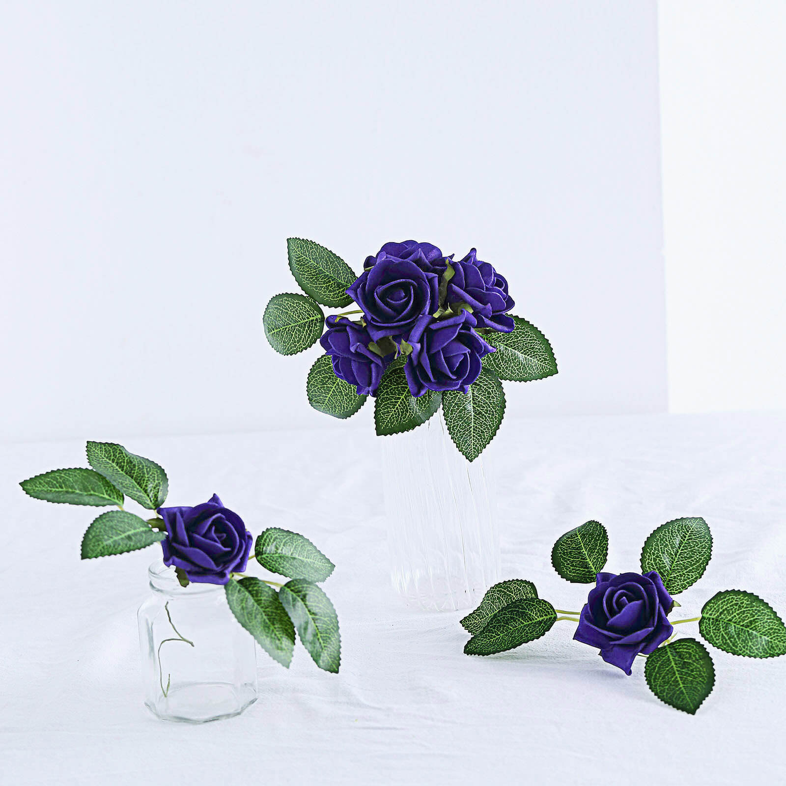 24 Roses 2 Purple Artificial Foam Flowers With Stem Wire and Leaves