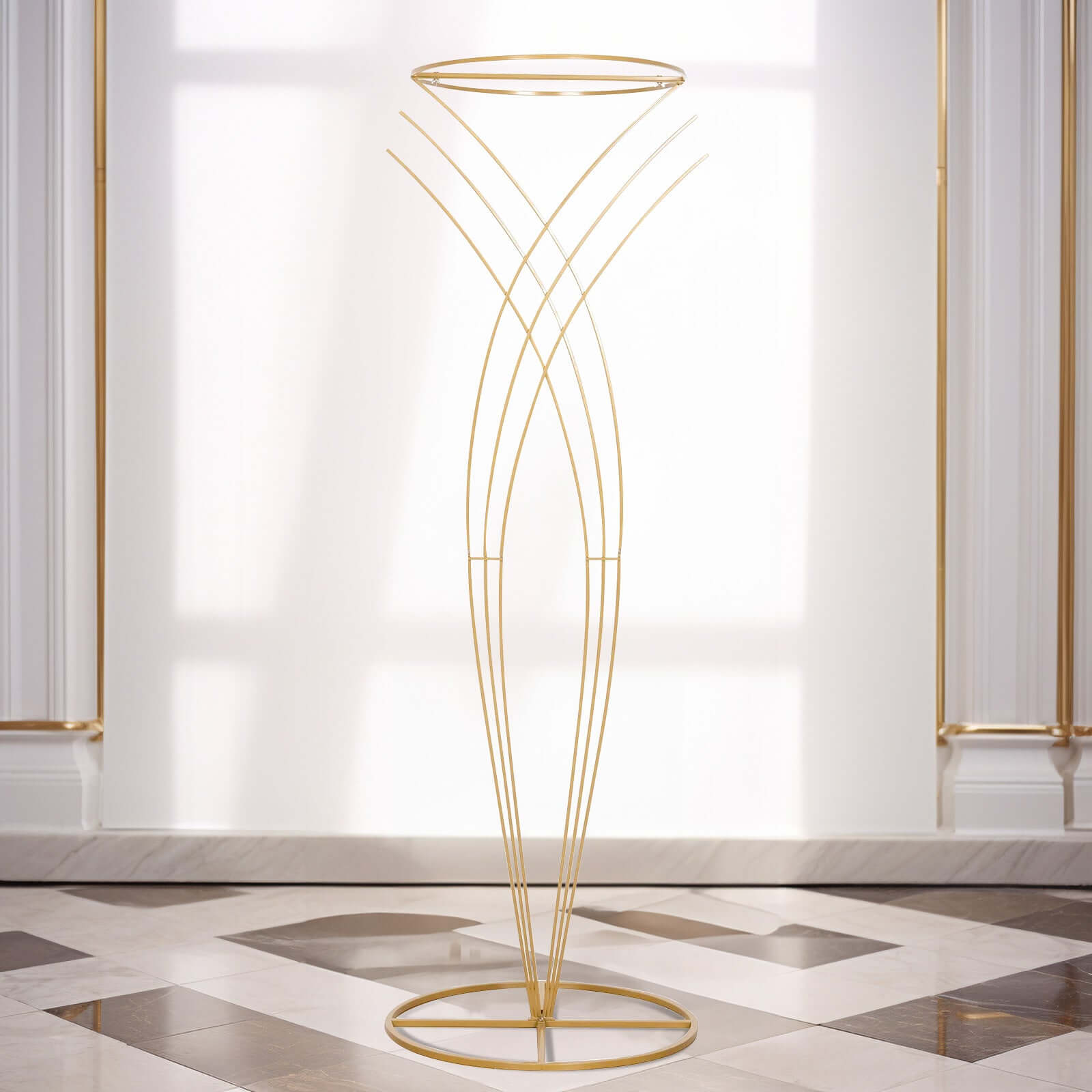 7ft Tall Gold Metal Mermaid Tail Floor Standing Flower Frame Pedestal, Wedding Floral Display Backdrop Stand