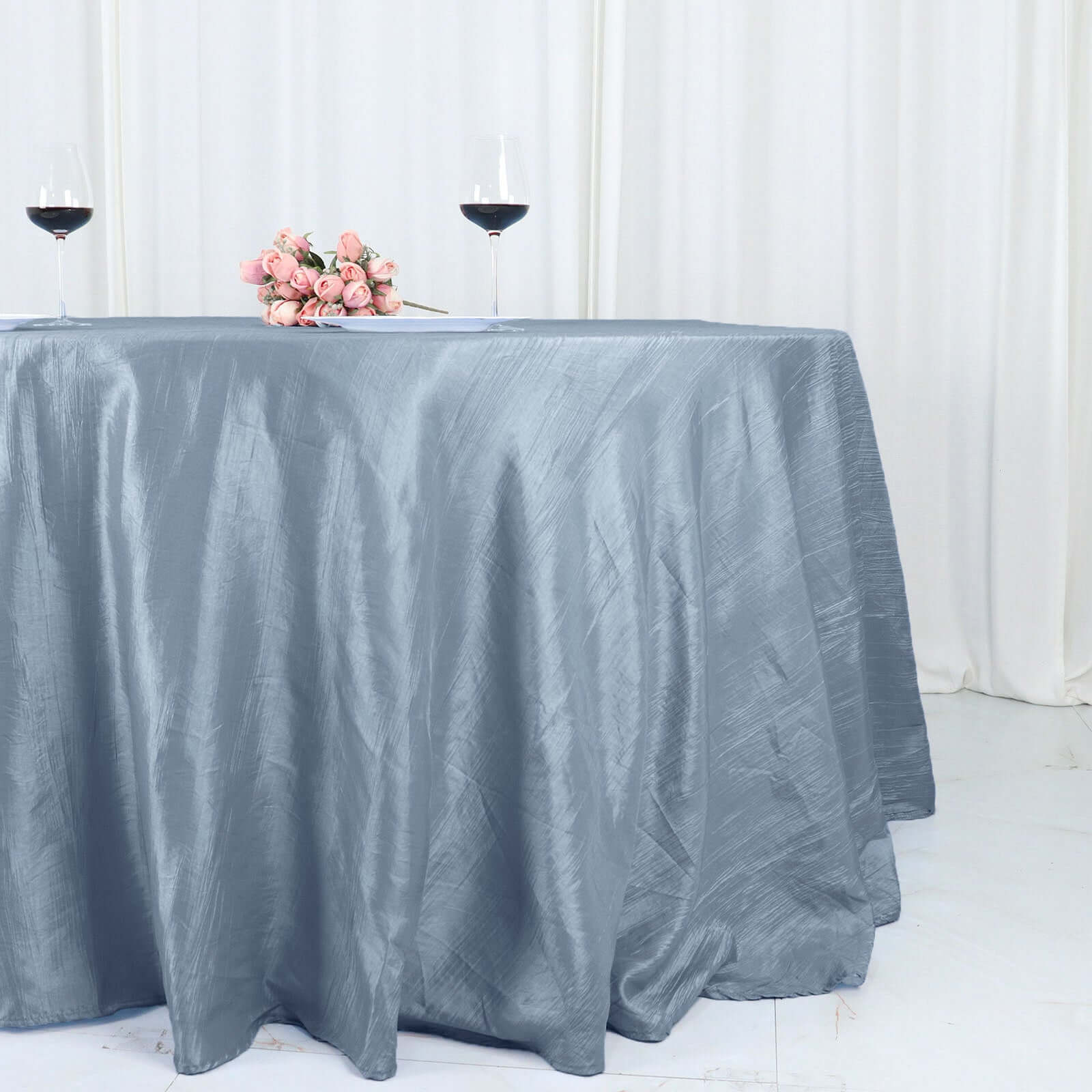 Taffeta 132 Round Tablecloth Dusty Blue - Seamless Accordion Crinkle Table Cover