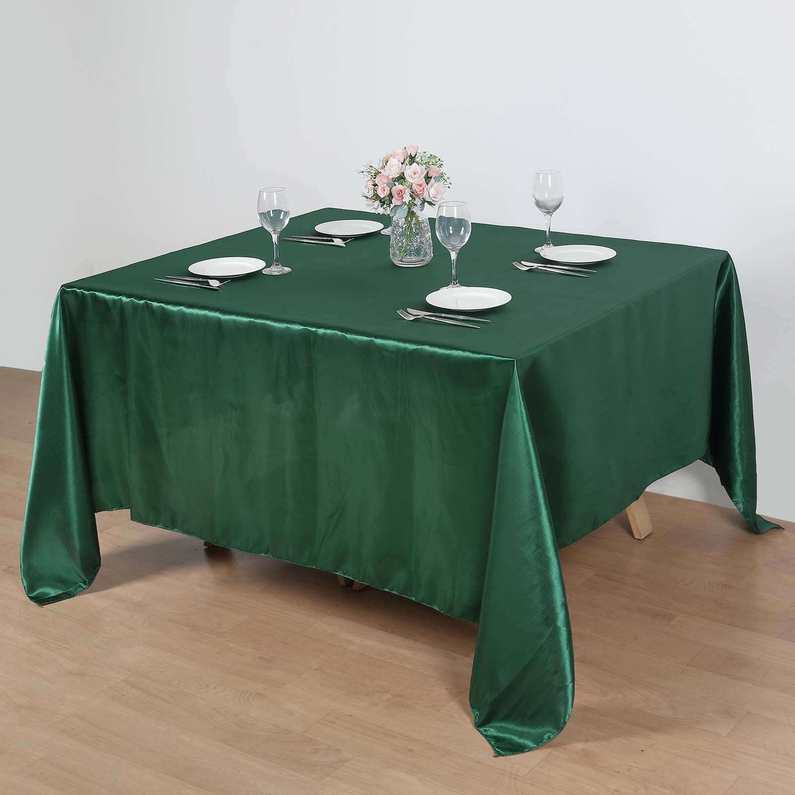 Satin 90x90 Table Overlay Square Tablecloth Hunter Emerald Green - Smooth Finish Table Topper