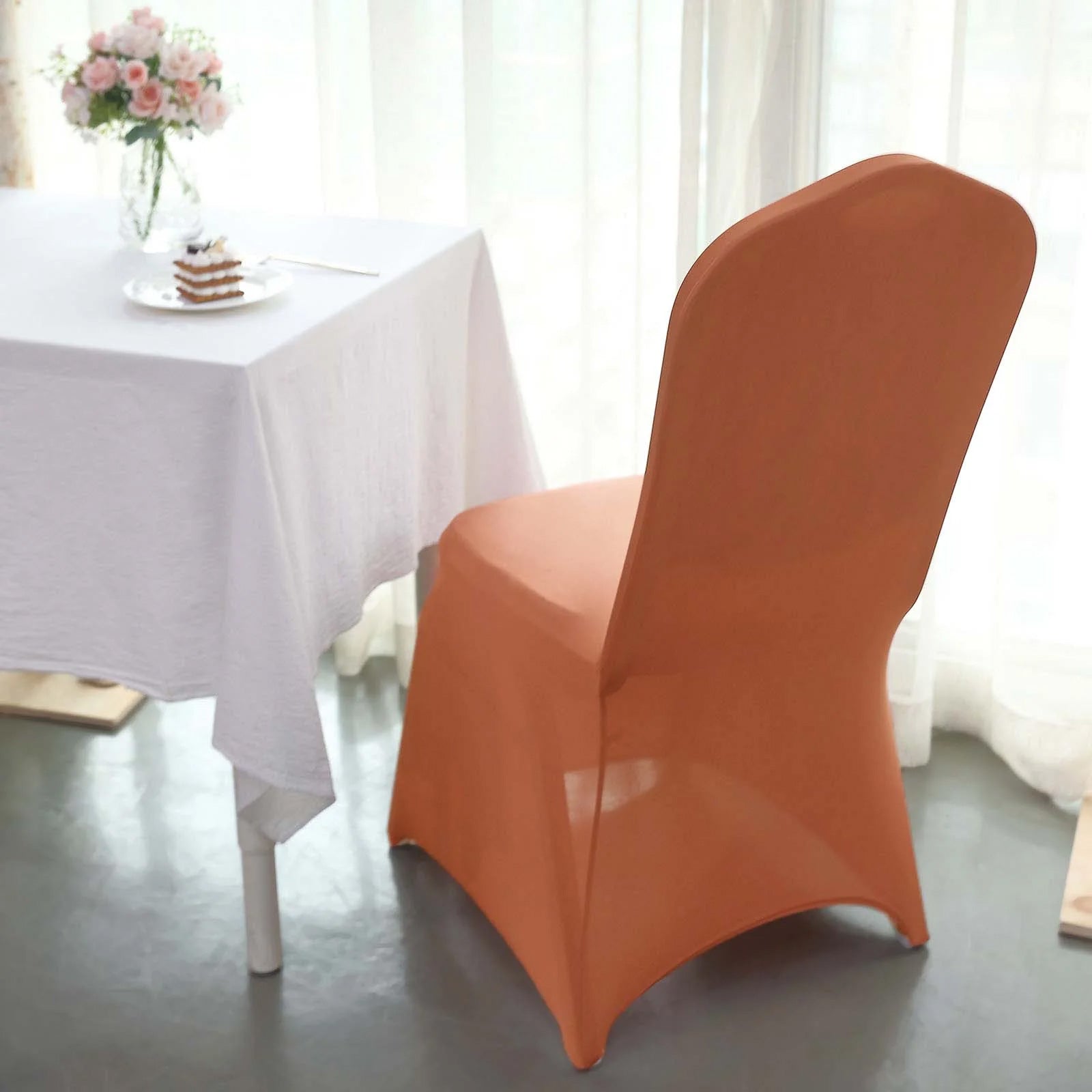 10 Pack Spandex Chair Covers for Banquet Chairs Terracotta (Rust) - Durable Reusable Stretch Slip-On Covers