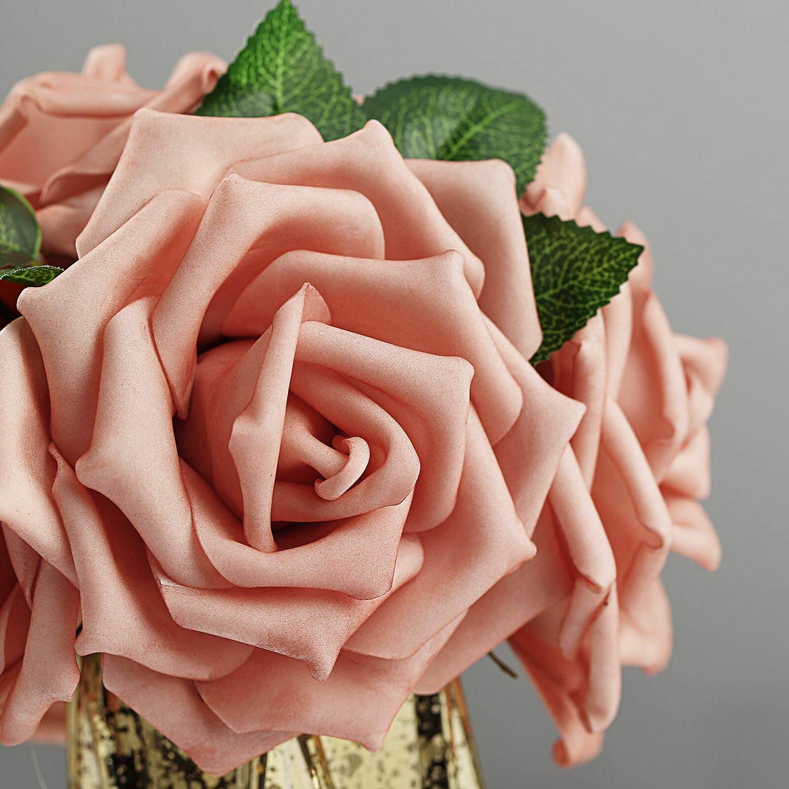 24 Roses 5 Dusty Rose Artificial Foam Flowers With Stem Wire and Leaves