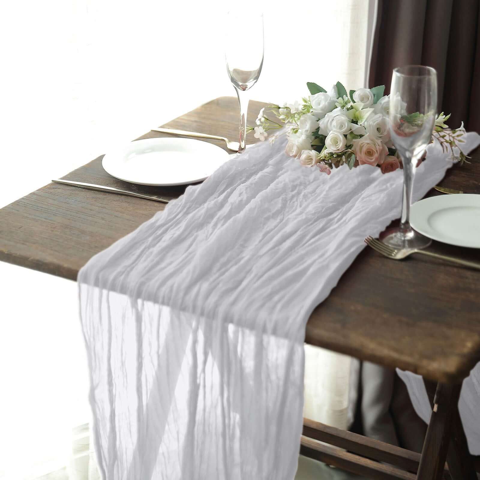 Gauze Cheesecloth 10ft Table Runner Silver - Rustic Boho Style