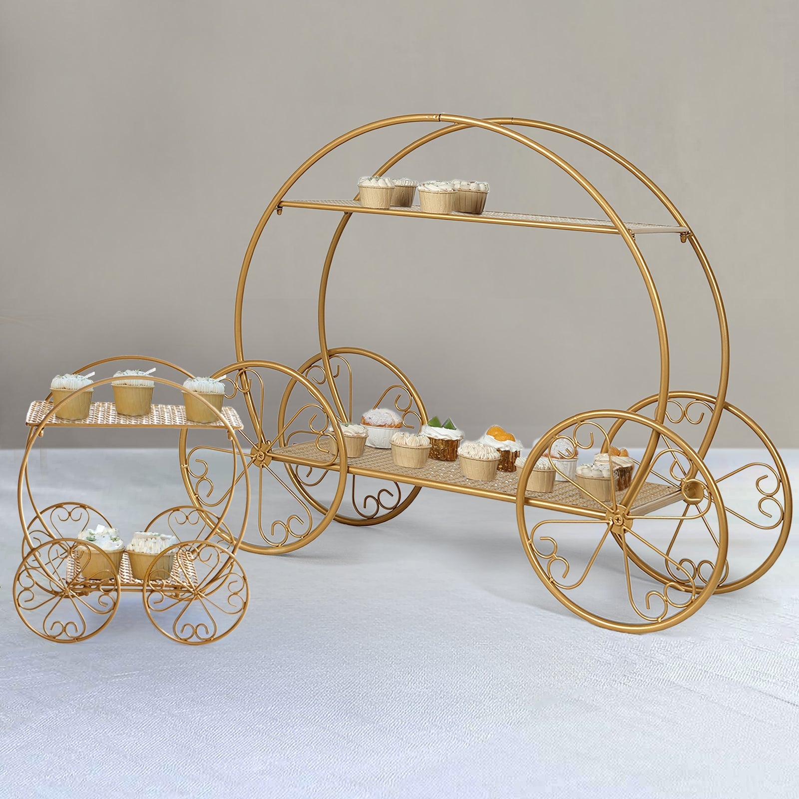 2-Tier Metal Cupcake Stand Gold - Giant Enchanting Cinderella Carriage-Inspired Pumpkin Coach Centerpiece Dessert Display Stand for Pastries & Party Favors 28