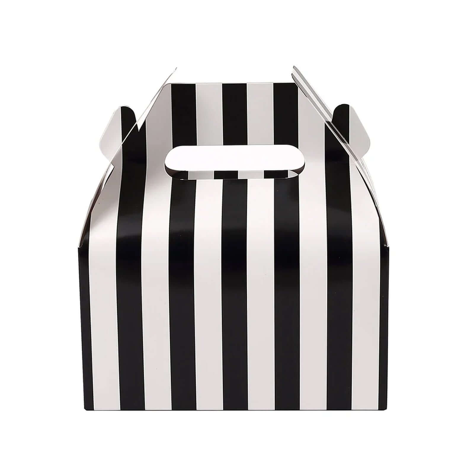 25 Pack White Black Striped Candy Gift Tote Gable Boxes, Party Favor Treat Bags - 6x3.5x7