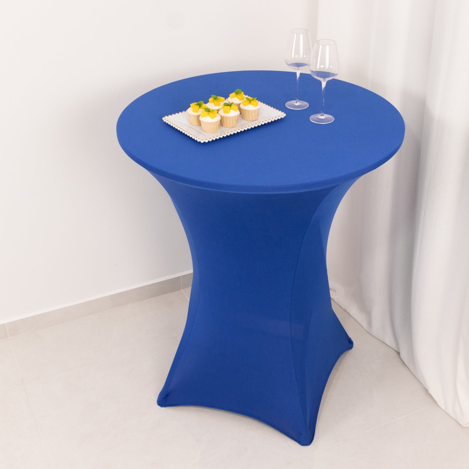 Spandex 33-36 Round Cocktail Table Cover Royal Blue - Easy to Maintain Stretch Fitted Highboy Tablecloth