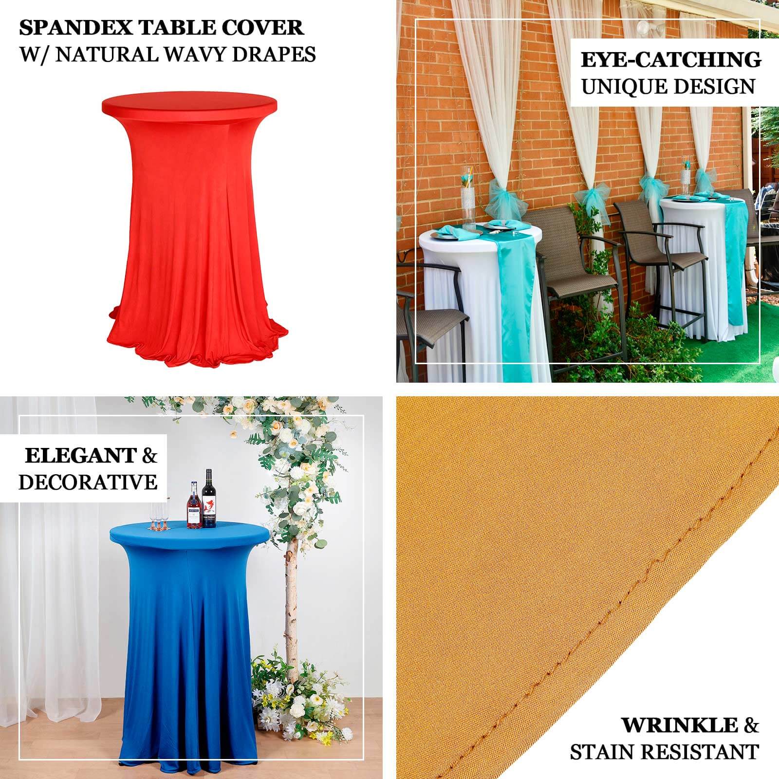 Spandex 32 Round Cocktail Table Cover Skirt Ivory With Natural Wavy Drapes