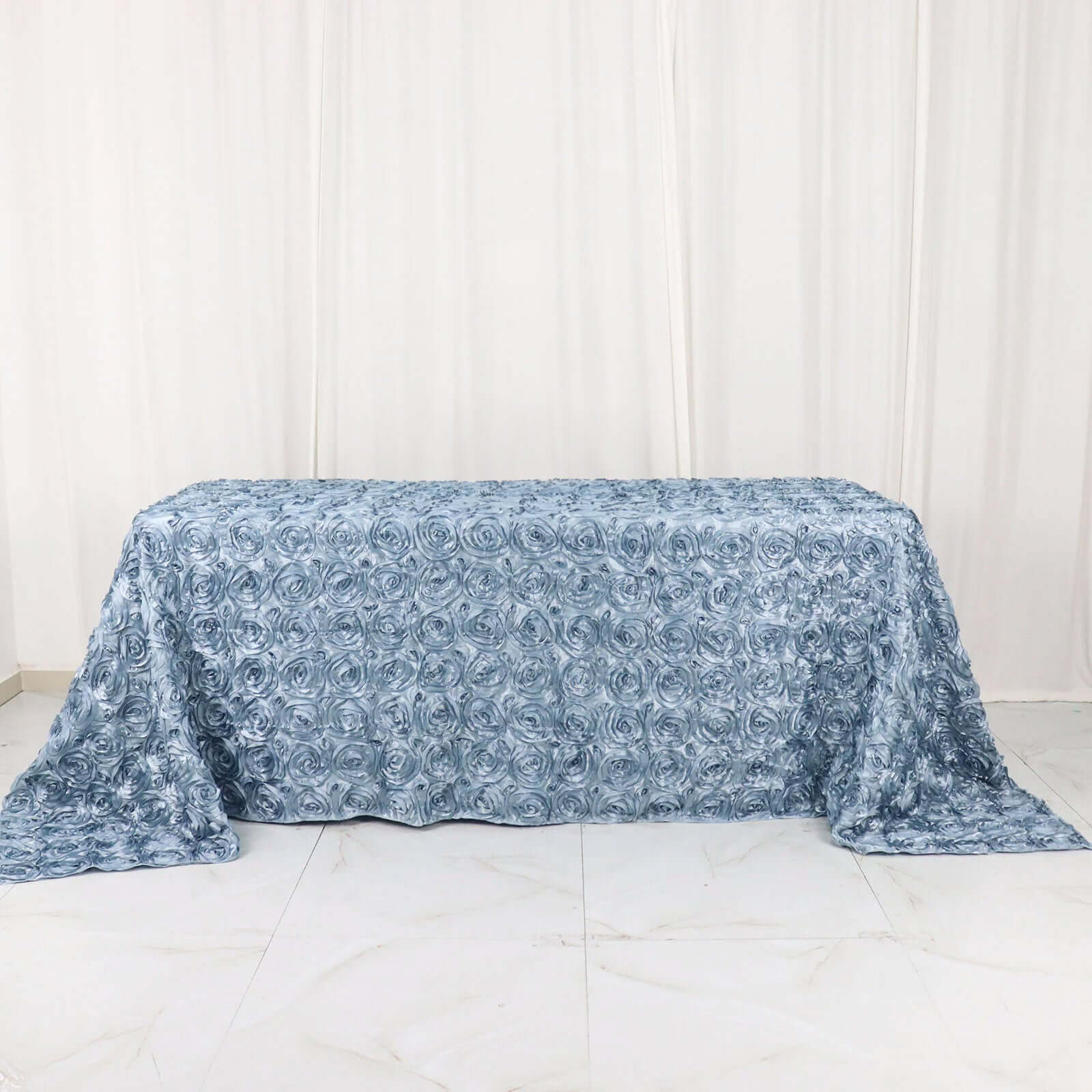 Satin 90x132 Rectangle Tablecloth Dusty Blue - Grandiose 3D Rosette Seamless Table Cover