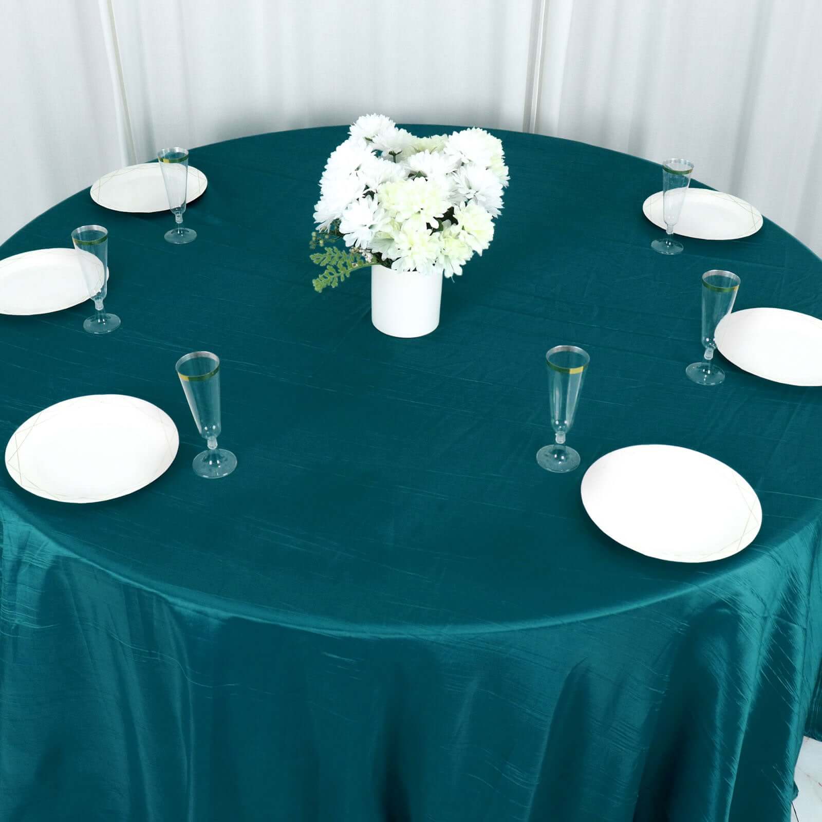 Taffeta 132 Round Tablecloth Peacock Teal - Seamless Accordion Crinkle Table Cover