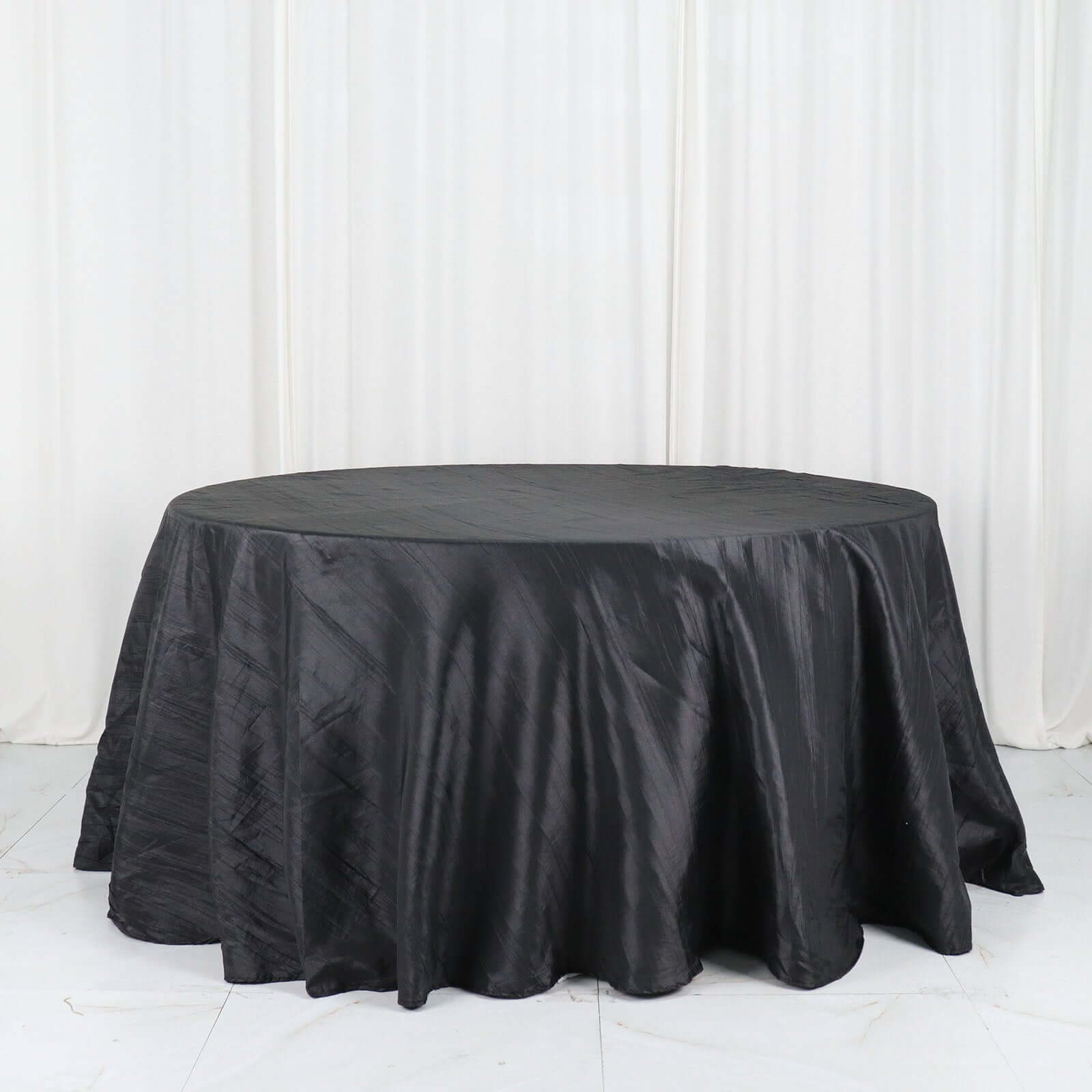 Taffeta 132 Round Tablecloth Black - Seamless Accordion Crinkle Design for Exquisite Occasions