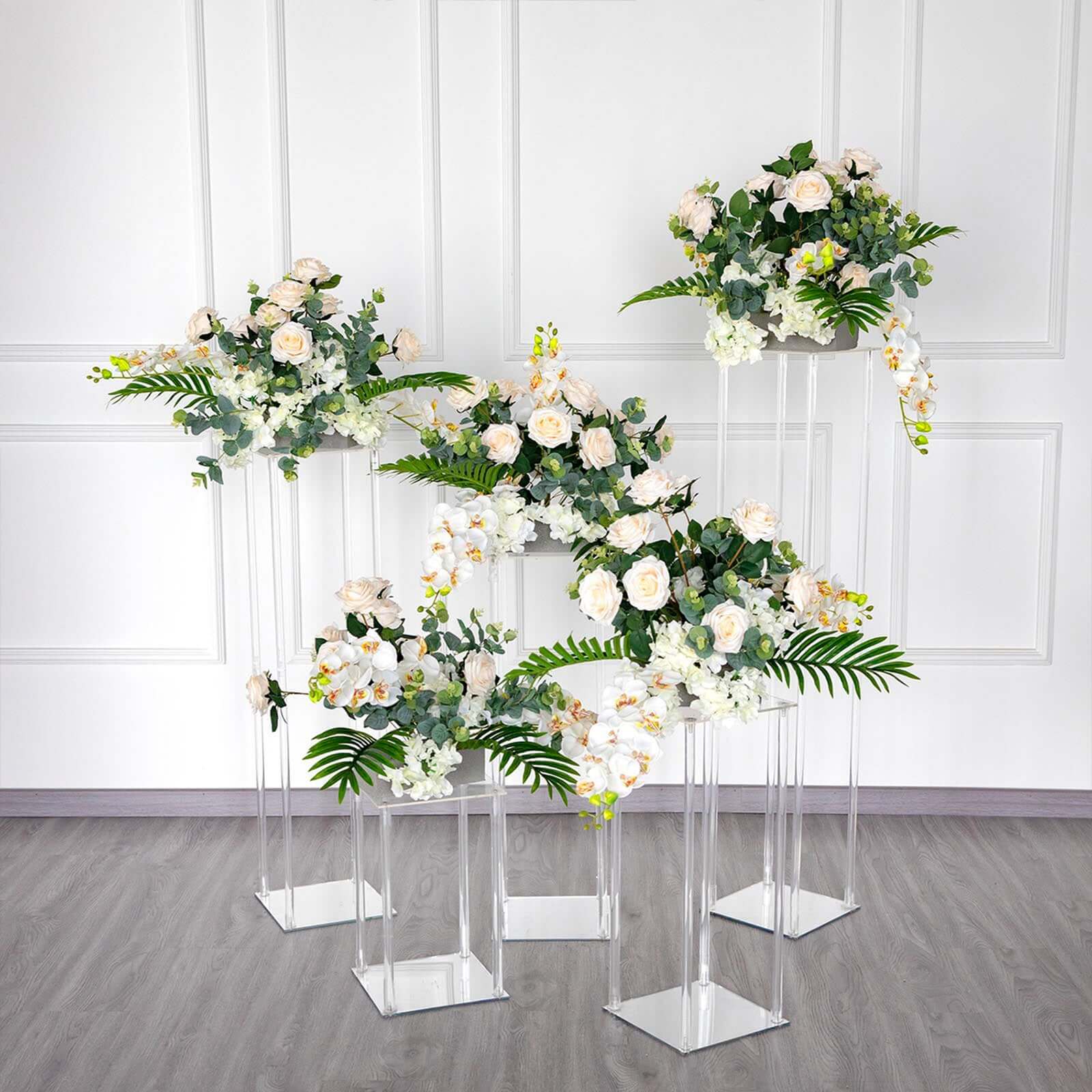 Acrylic Floor Vase Flower Stand with Square Mirror Base Clear - Durable Wedding Column Centerpiece for Events 40