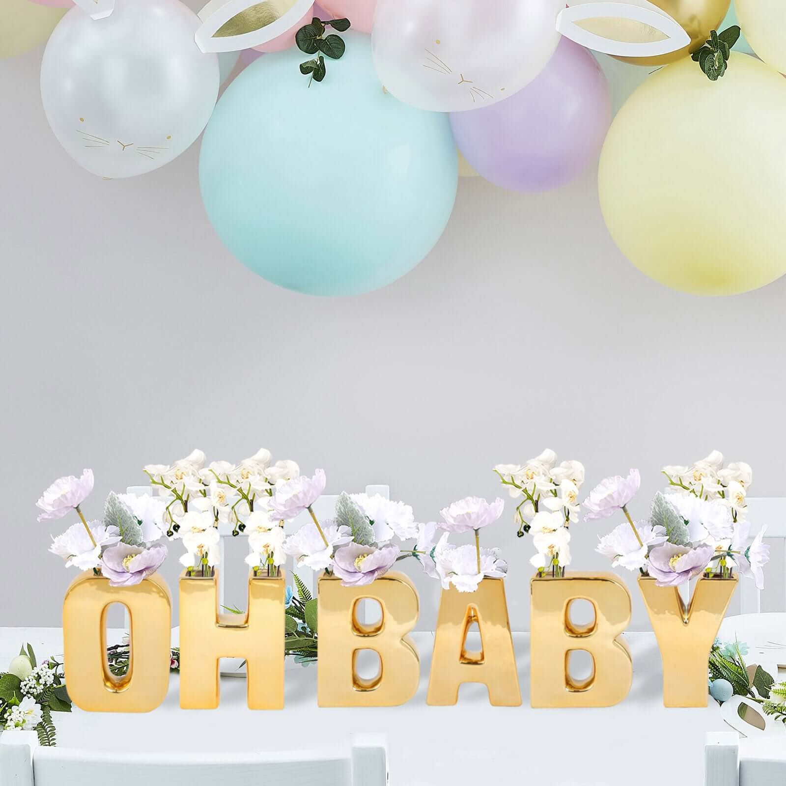 Shiny Ceramic Vase Letter L Gold Plated - Chic Bud Planter Pot for Events & Decor 6