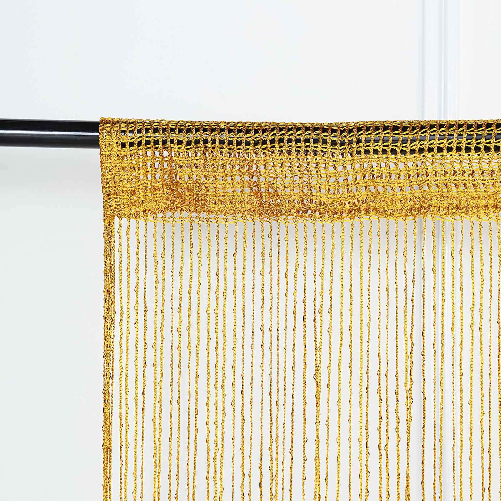 3ftx8ft Gold Silk Tassel String Curtains, Decorative Room Divider Panels