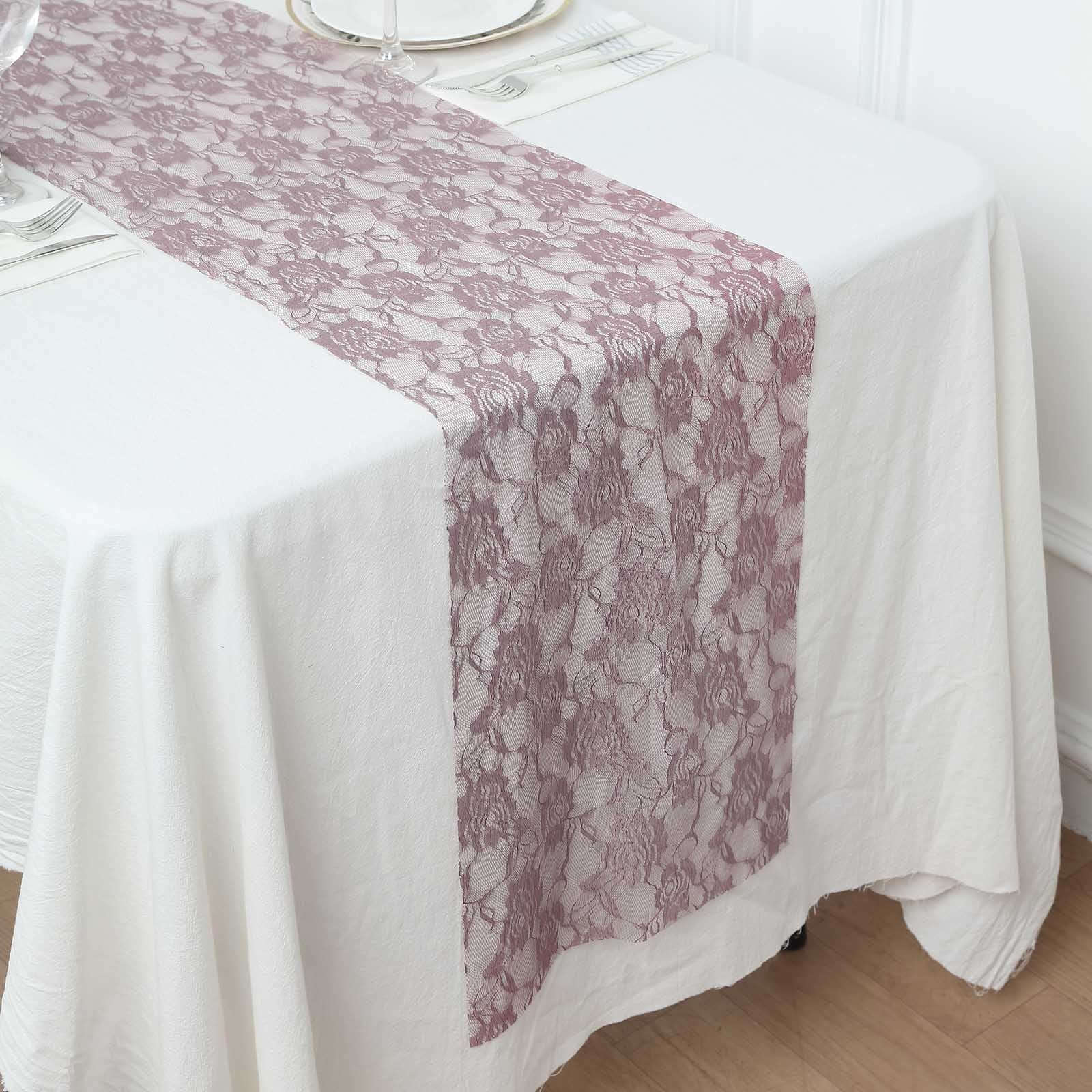 Lace 12x108 Table Runner Violet - Vintage Rose Pattern Table Decor