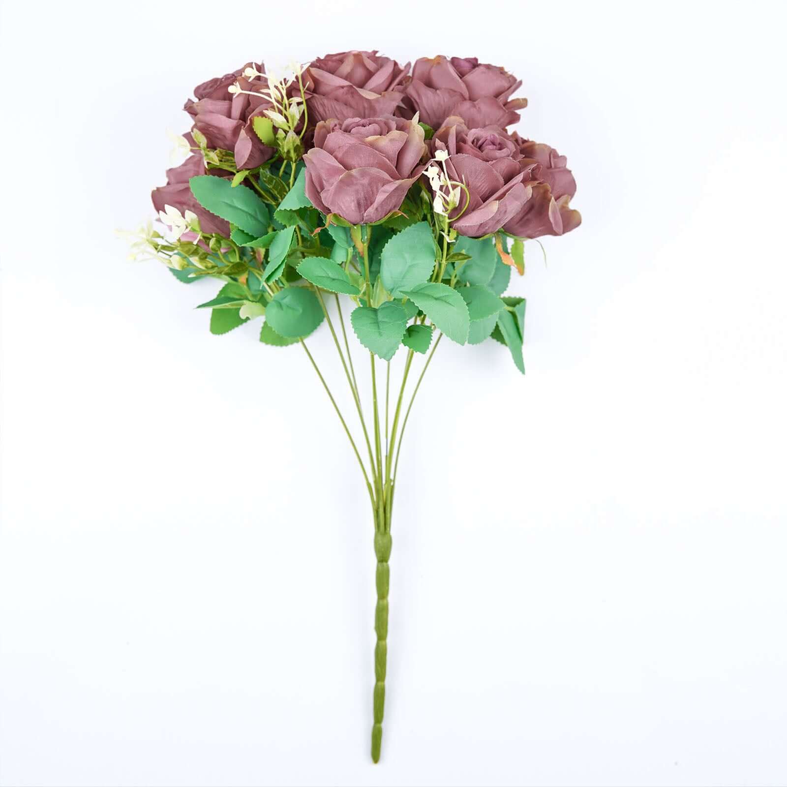 2 Bushes 18 Real Touch Dusty Rose Artificial Rose Flower Bouquet, Silk Long Stem Flower Arrangements