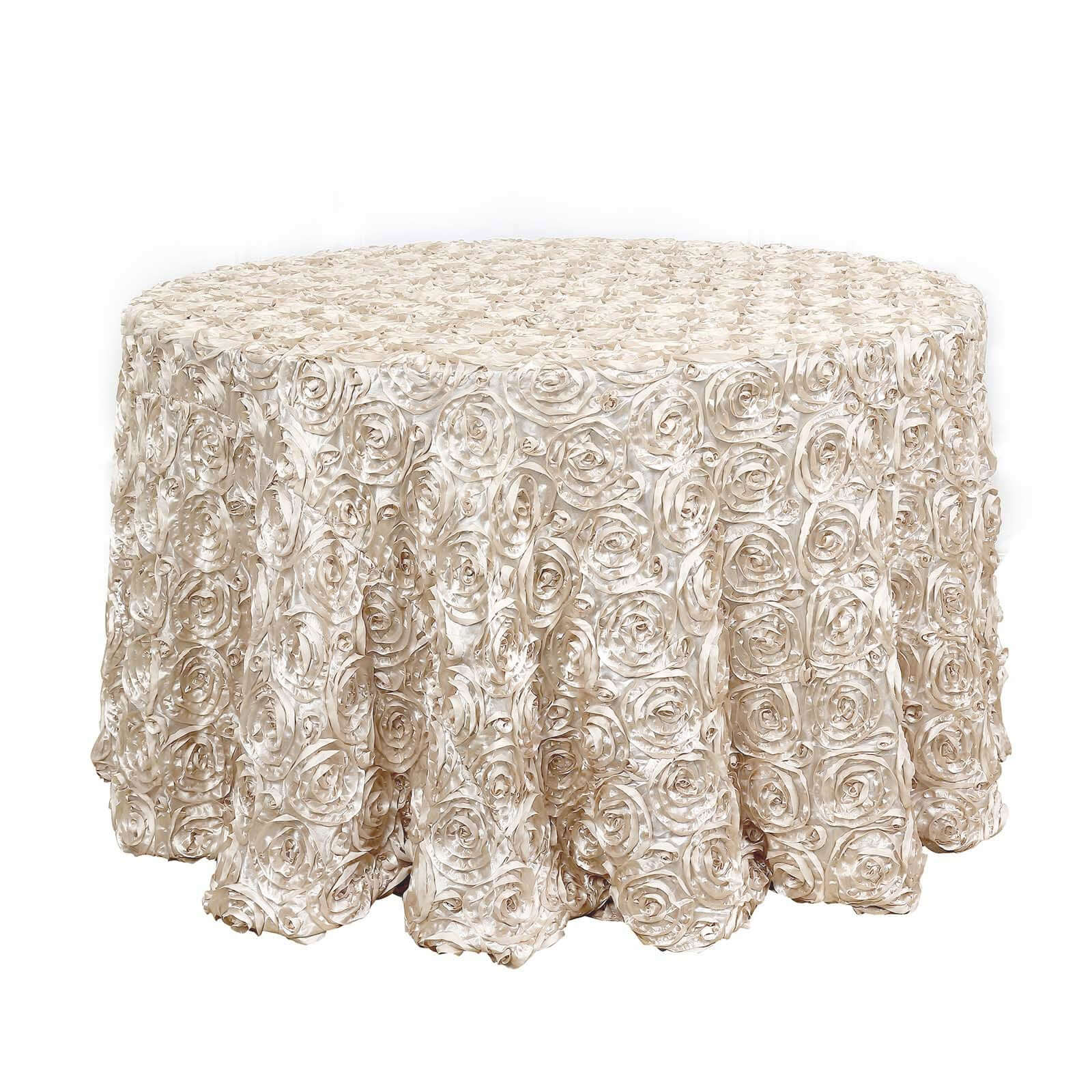 Satin 120 Round Tablecloth Beige - Grandiose 3D Rosette with Seamless Finish Table Cover