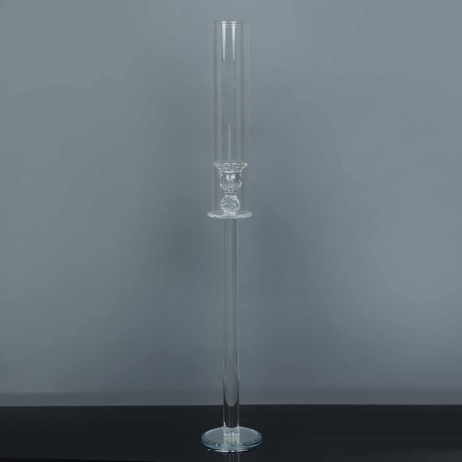 2-Pack Crystal Glass Hurricane Taper Candle Holders, Tall Decorative Candle Stands Clear Cylinder Chimney Tubes 26