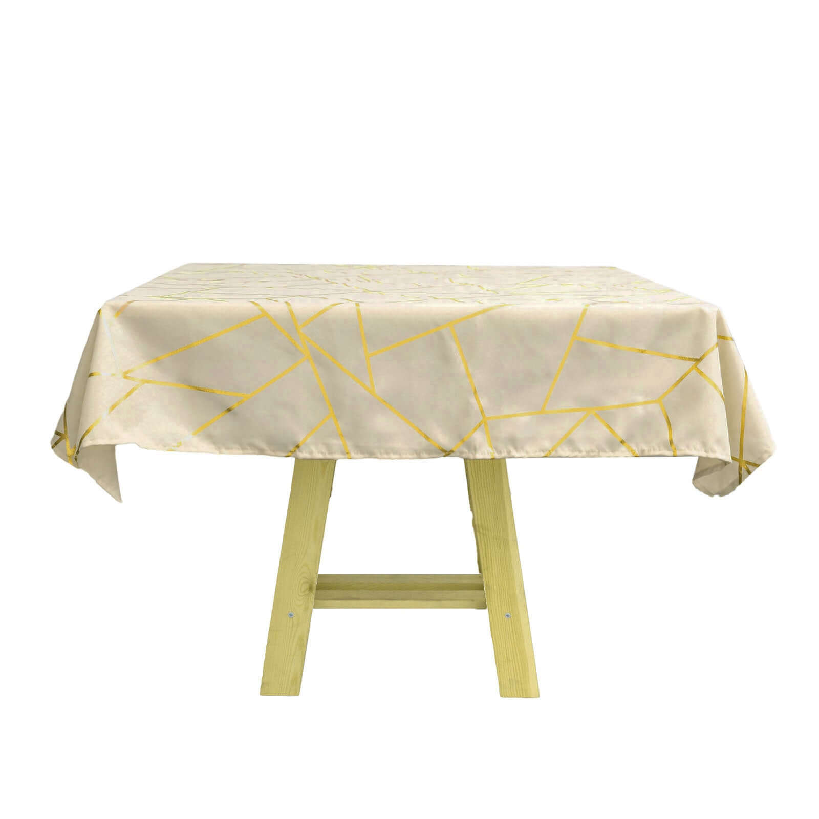 Polyester 54x54 Square Tablecloth Beige with Gold Foil Geometric Pattern - Wrinkle-Resistant & Durable Table Cover