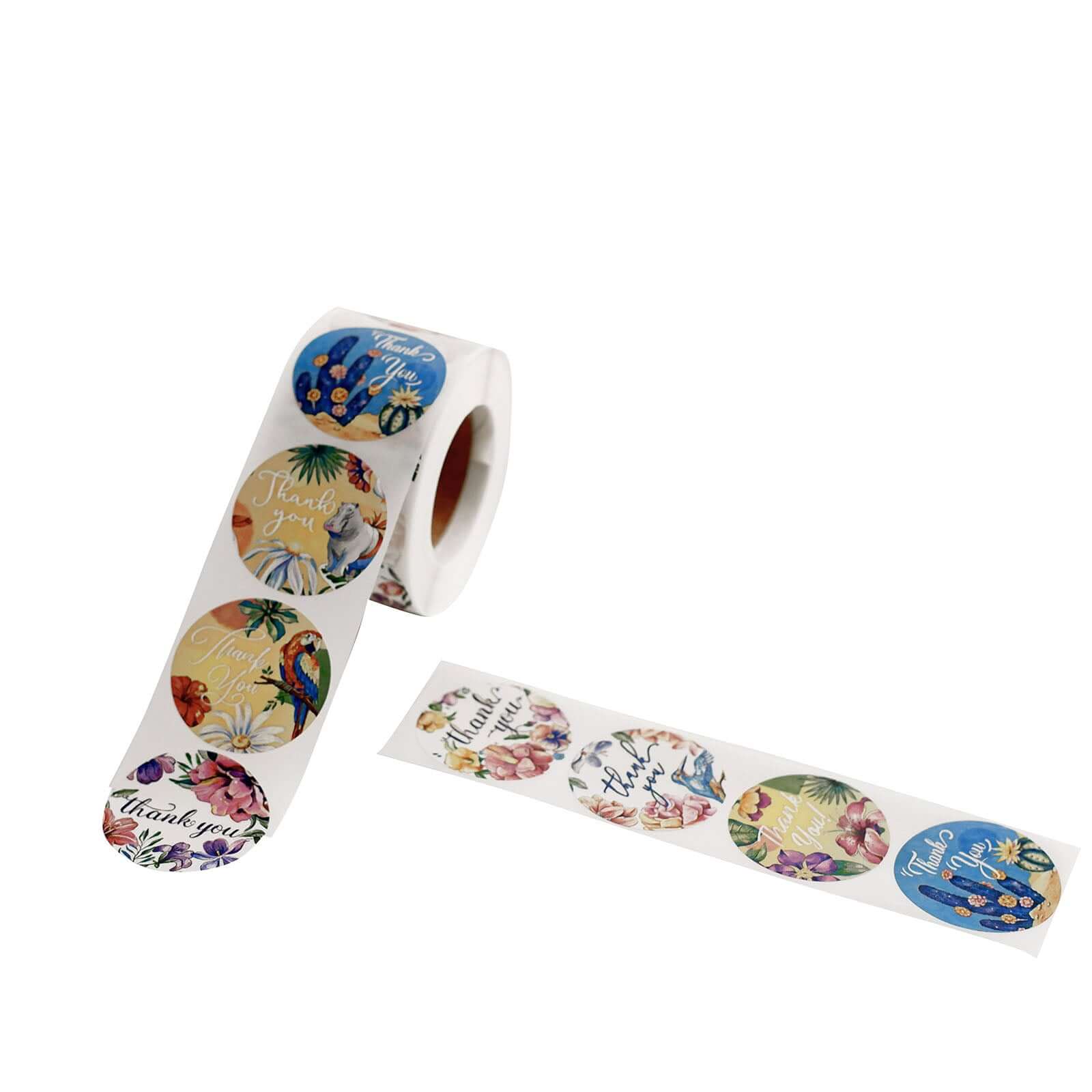 500Pcs 1.5 Thank You Tropical Colorful Floral Stickers Roll, Labels For DIY Envelope Seal - Round