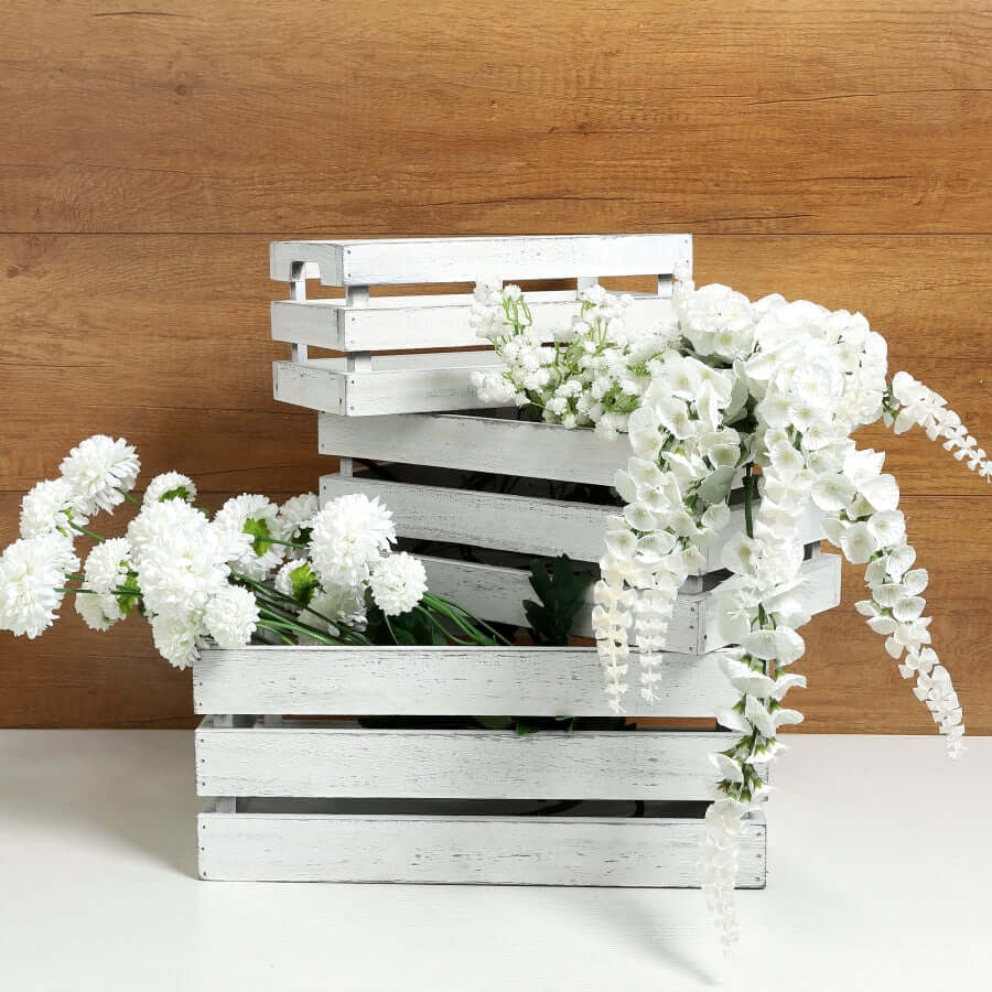 Set of 3 Rustic Wooden Crates White - Multi-Purpose Planters, Storage Containers & Display Risers